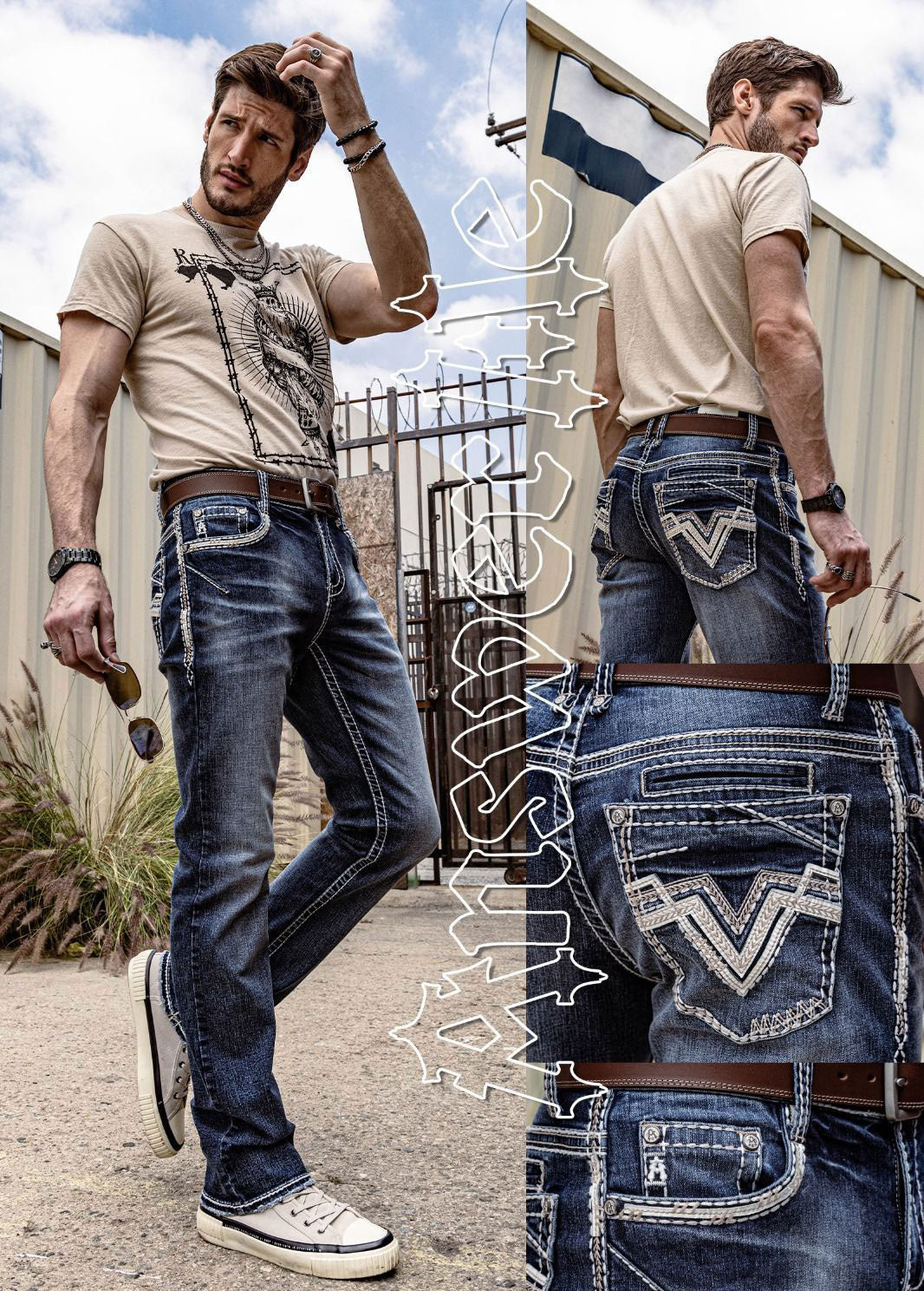 Answer Me Denim Dark Wash Embroidered Slim Straight Jean