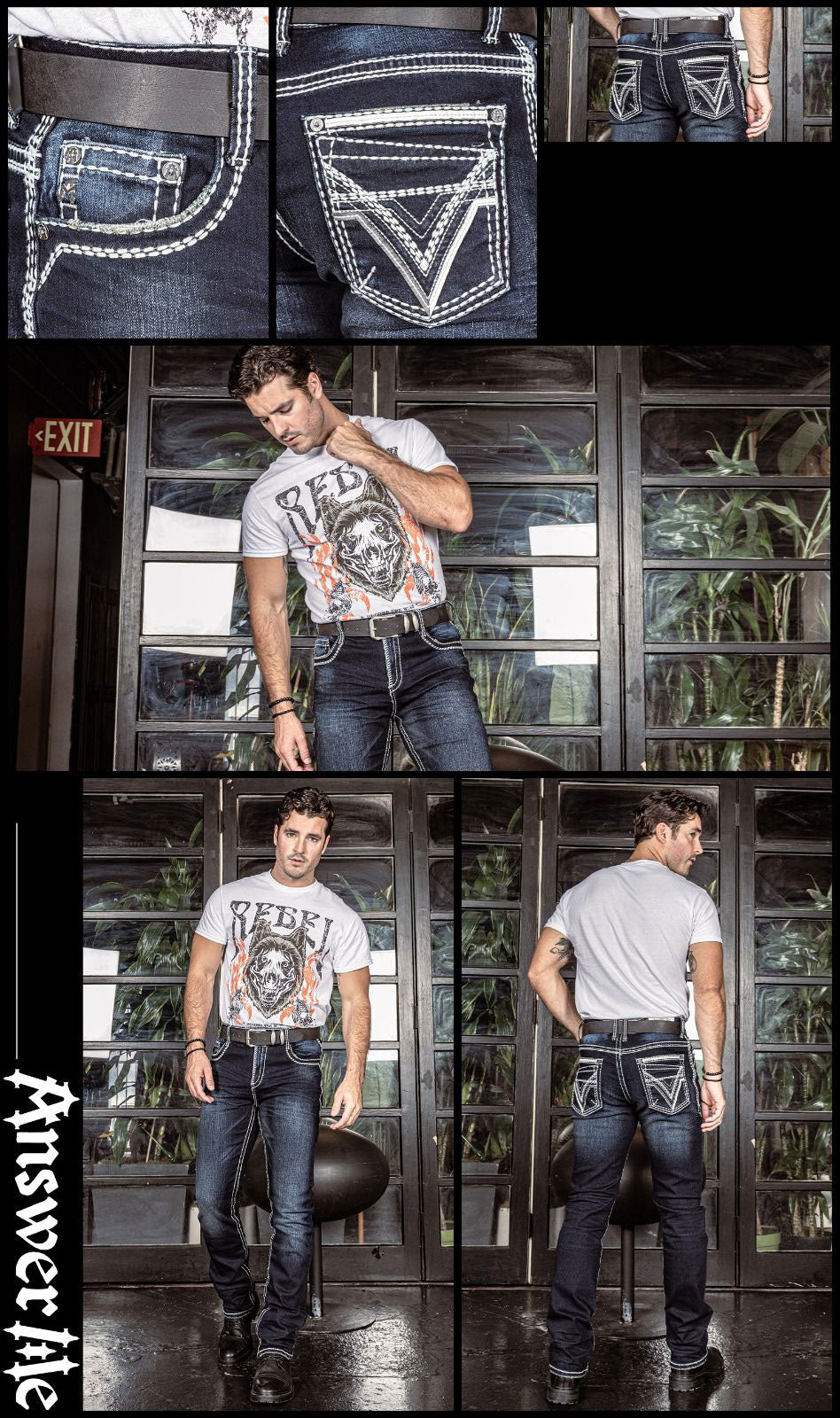 Answer Me Dark Wash Embroidered Slim Straight Jean