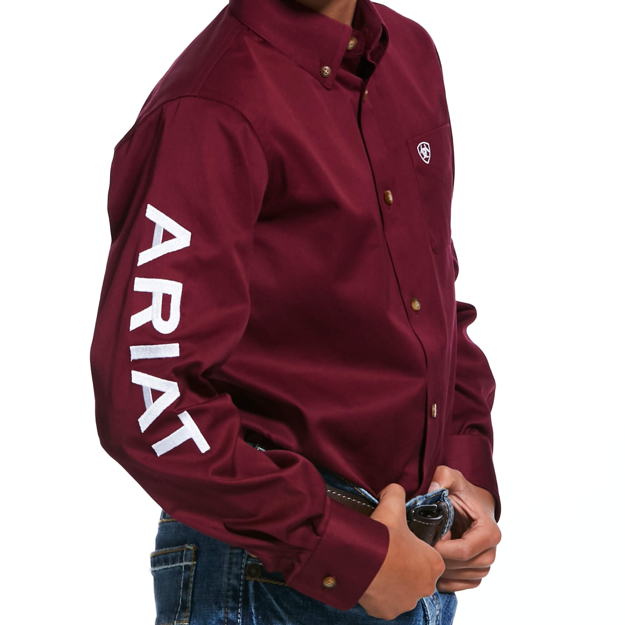 Ariat Kids' Burgundy Team Logo Twill Classic Fit Shirt