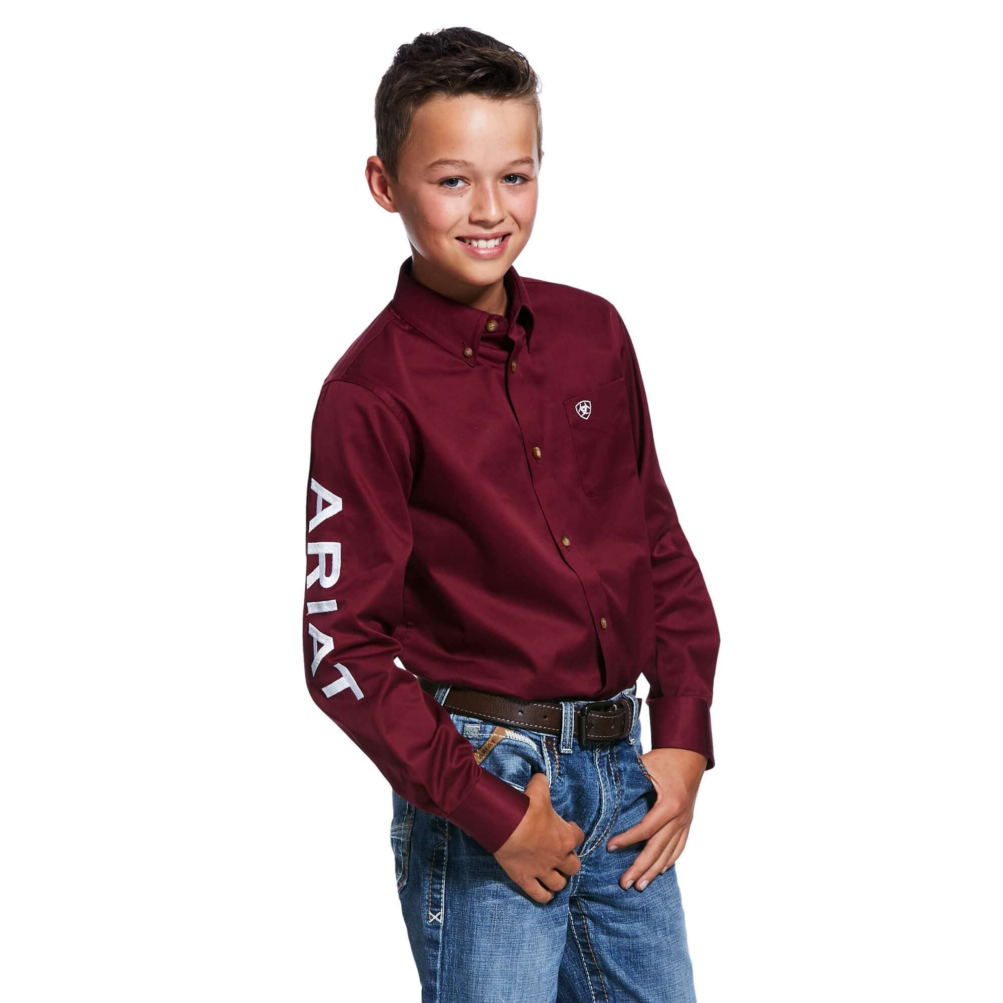 Ariat Kids' Burgundy Team Logo Twill Classic Fit Shirt
