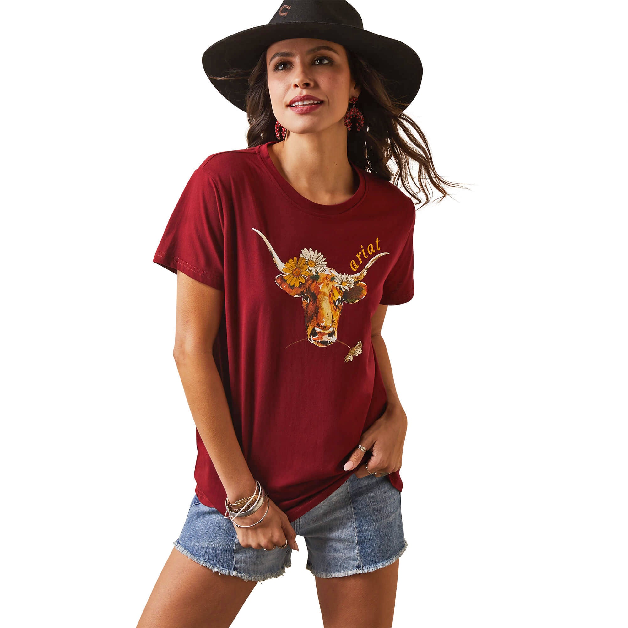 Ariat Women's Pomegranate REAL Daisy Steer Tee