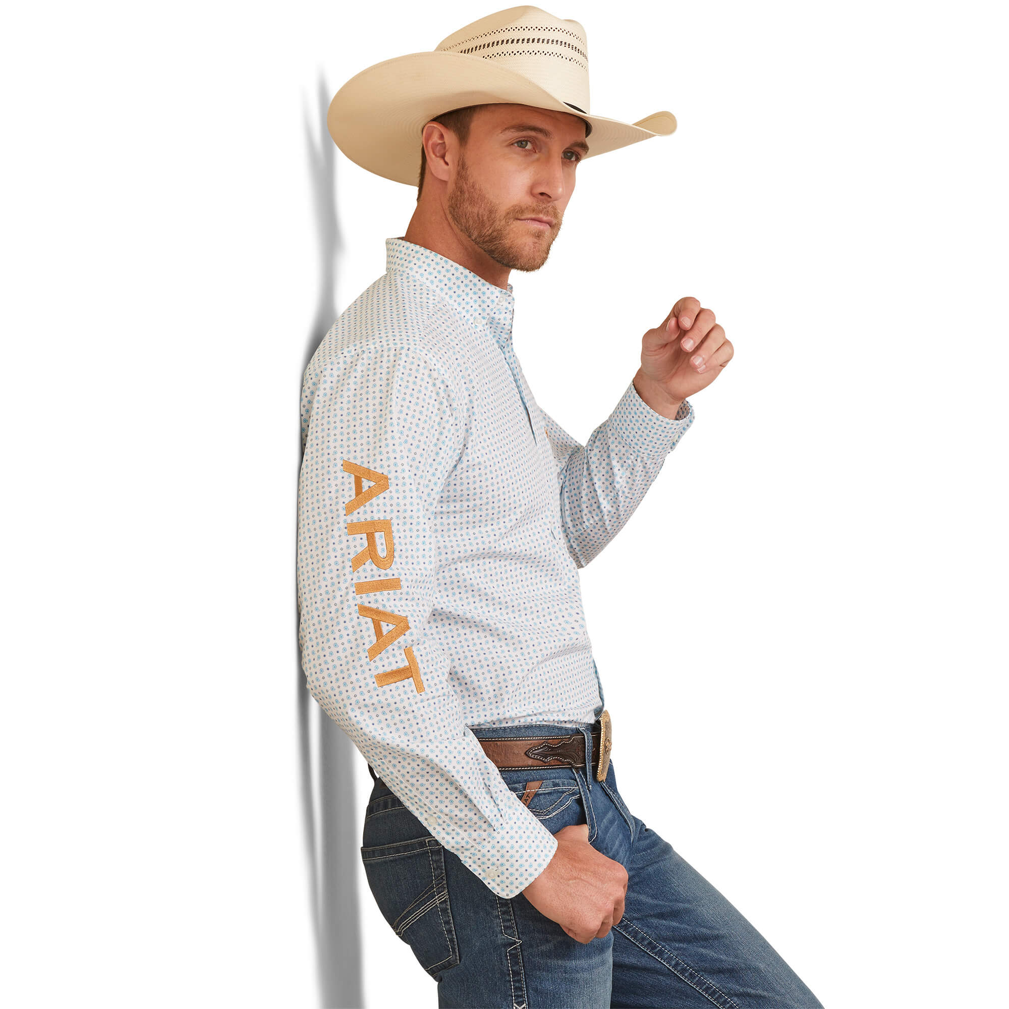 Ariat White Team Stuart Fitted Long Sleeve Shirt