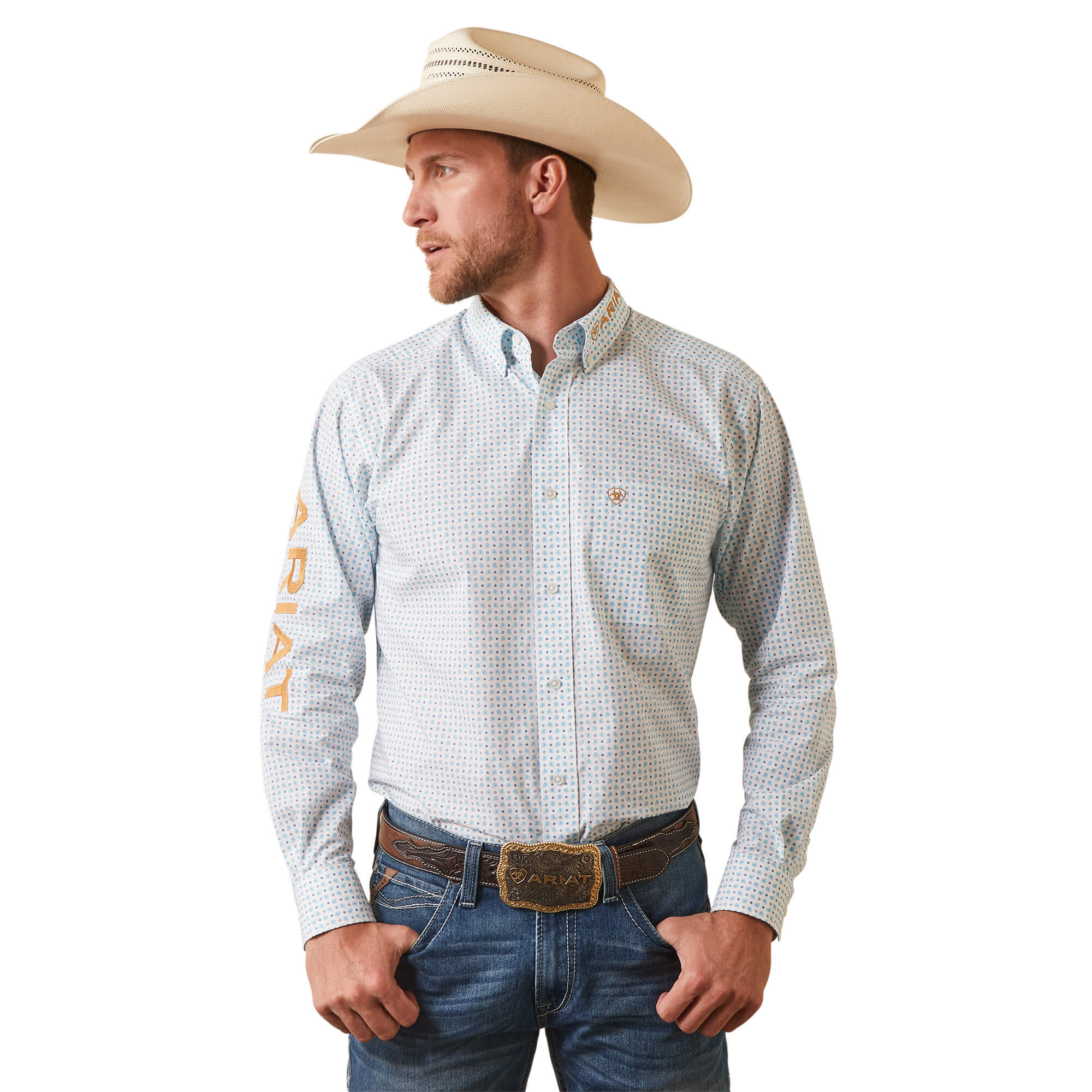 Ariat White Team Stuart Fitted Long Sleeve Shirt