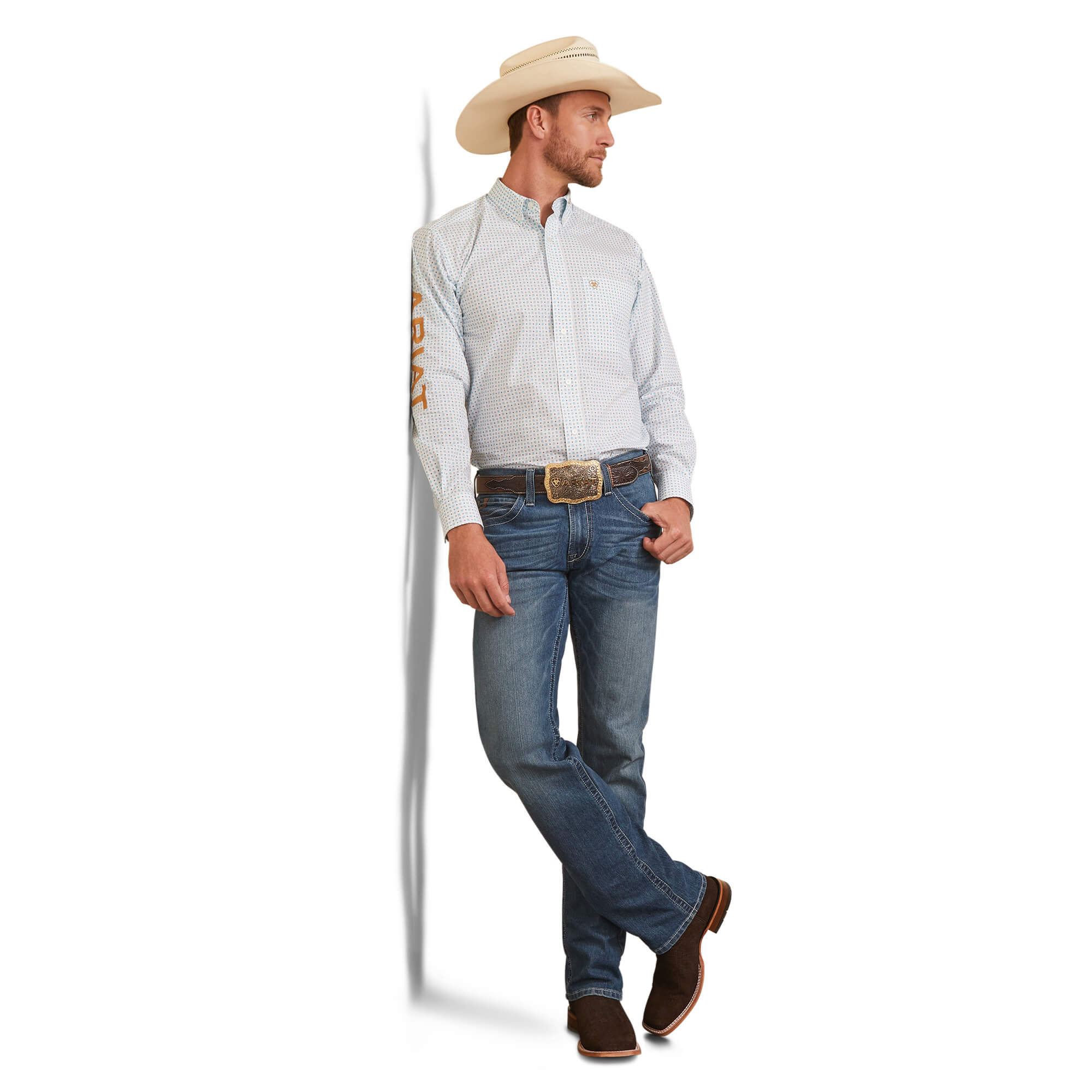 Ariat White Team Stuart Fitted Long Sleeve Shirt