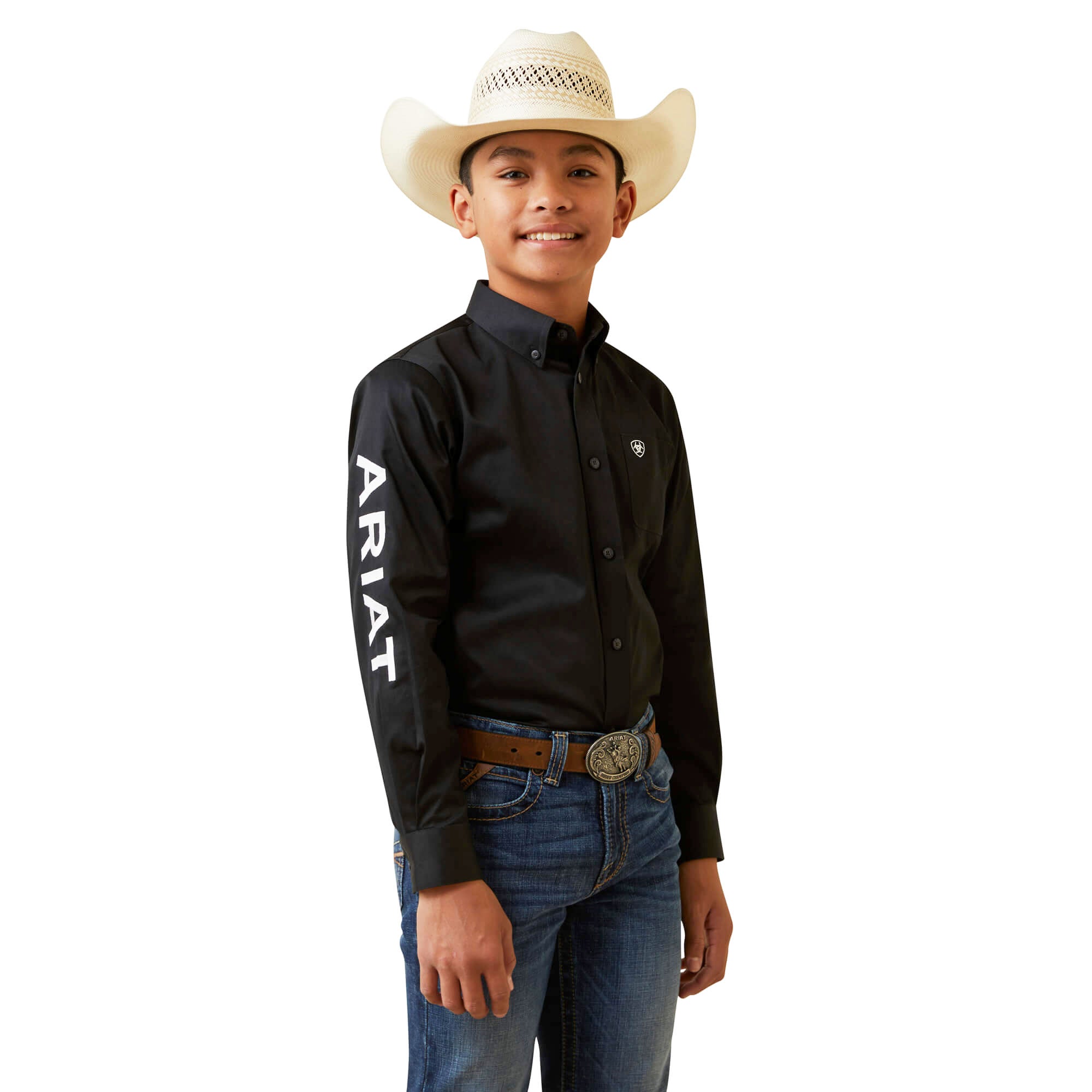 Ariat Kids' Black Team Logo Twill Classic Fit Shirt