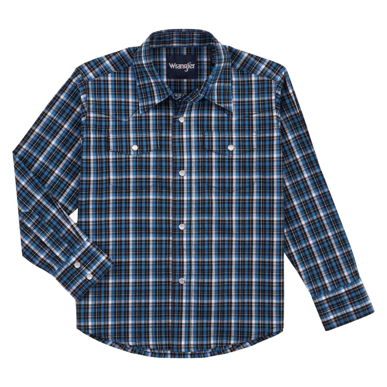 Wrangler Boys Wrinkle Resist Blue Long Sleeve Shirt