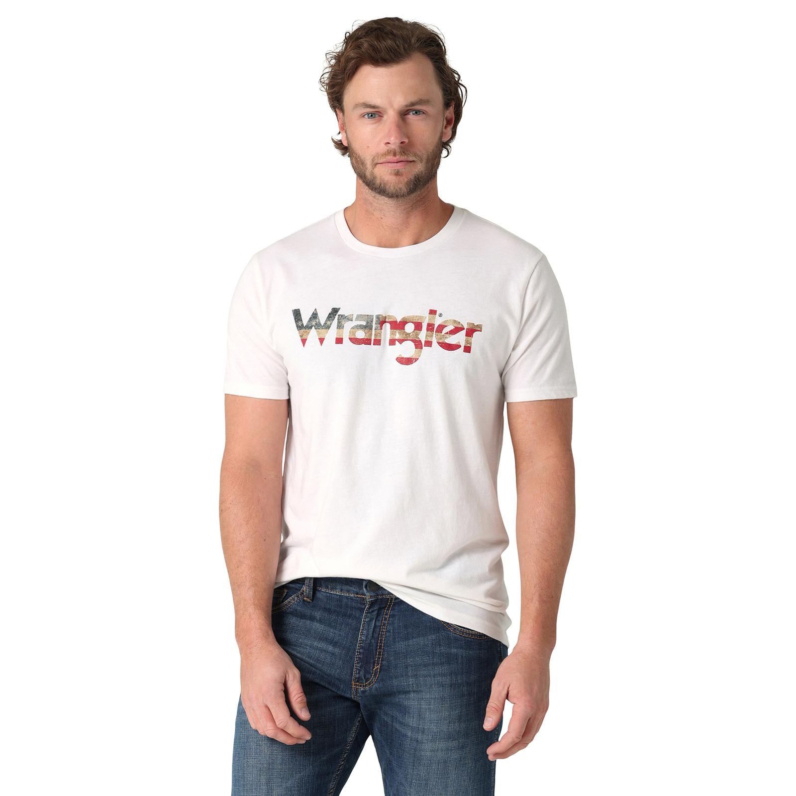 Wrangler Marshmallow American Flag Logo T Shirt
