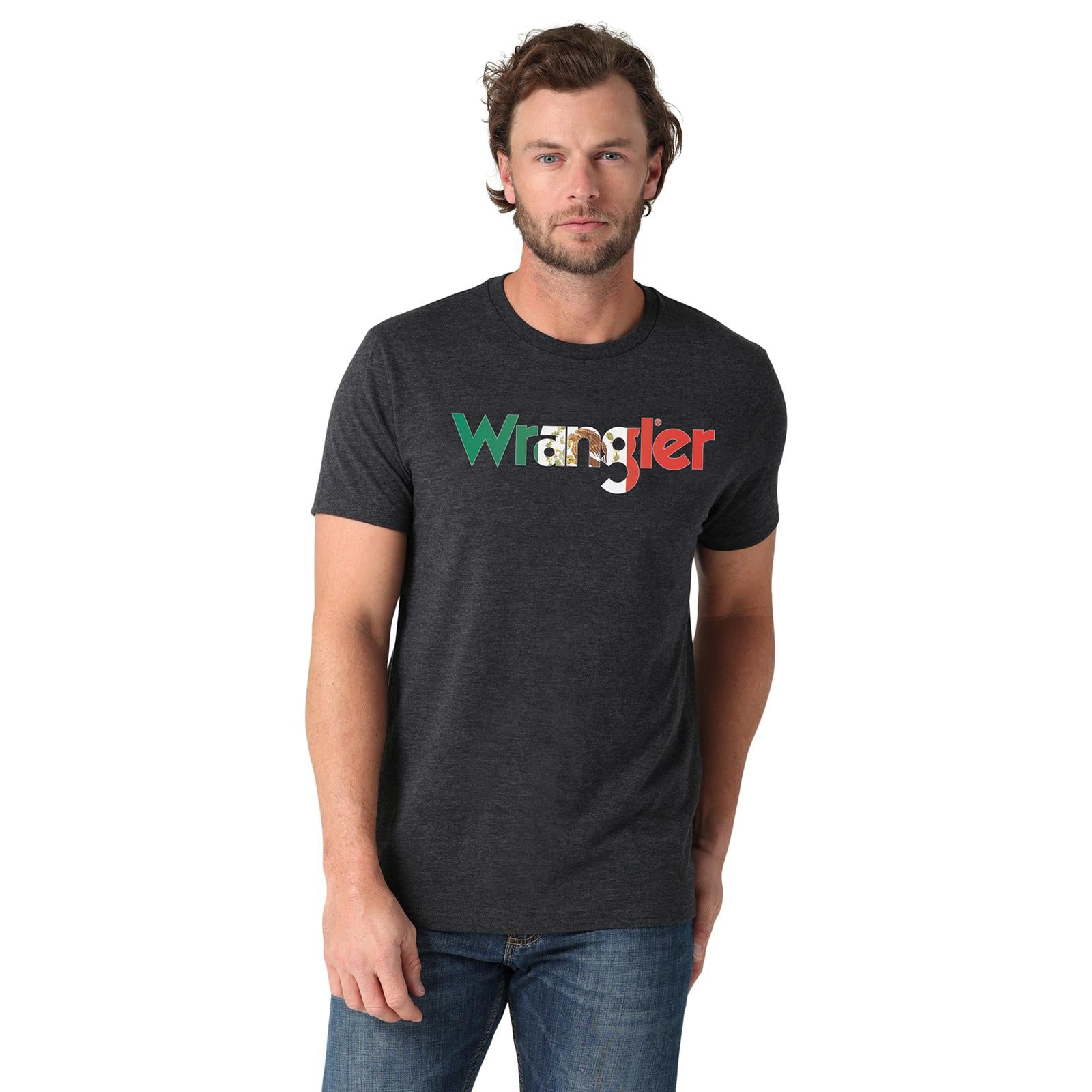 Wrangler Caviar Heather Mexico Flag Logo T Shirt