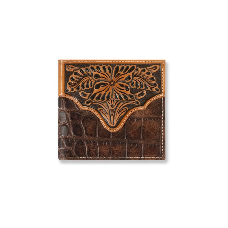Ariat Brown Croc Embossed Overlay Bifold Wallet