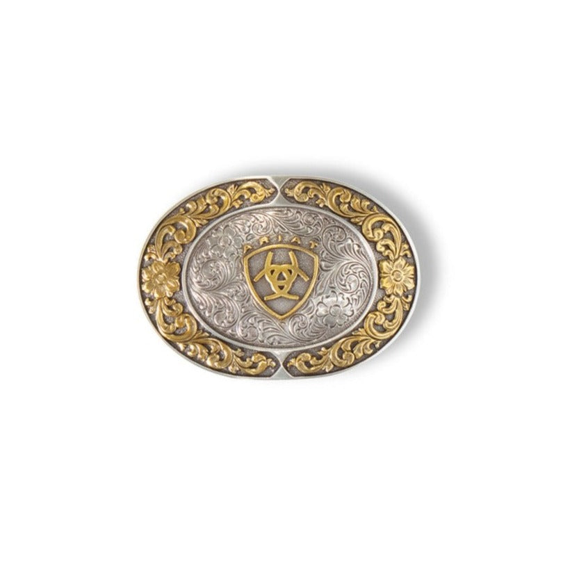Ariat Silver & Gold Oval Smooth Edge Floral Buckle