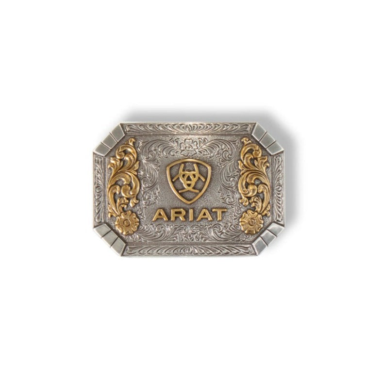 Ariat Silver & Gold Rectangle Floral Buckle