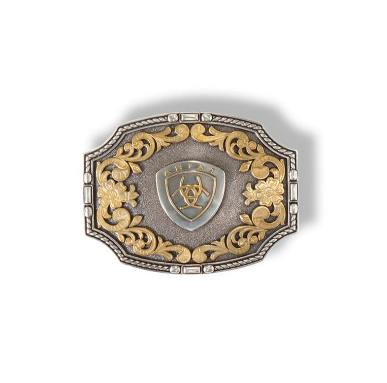 Ariat Silver & Gold Rectangle Floral Rope Edge Buckle
