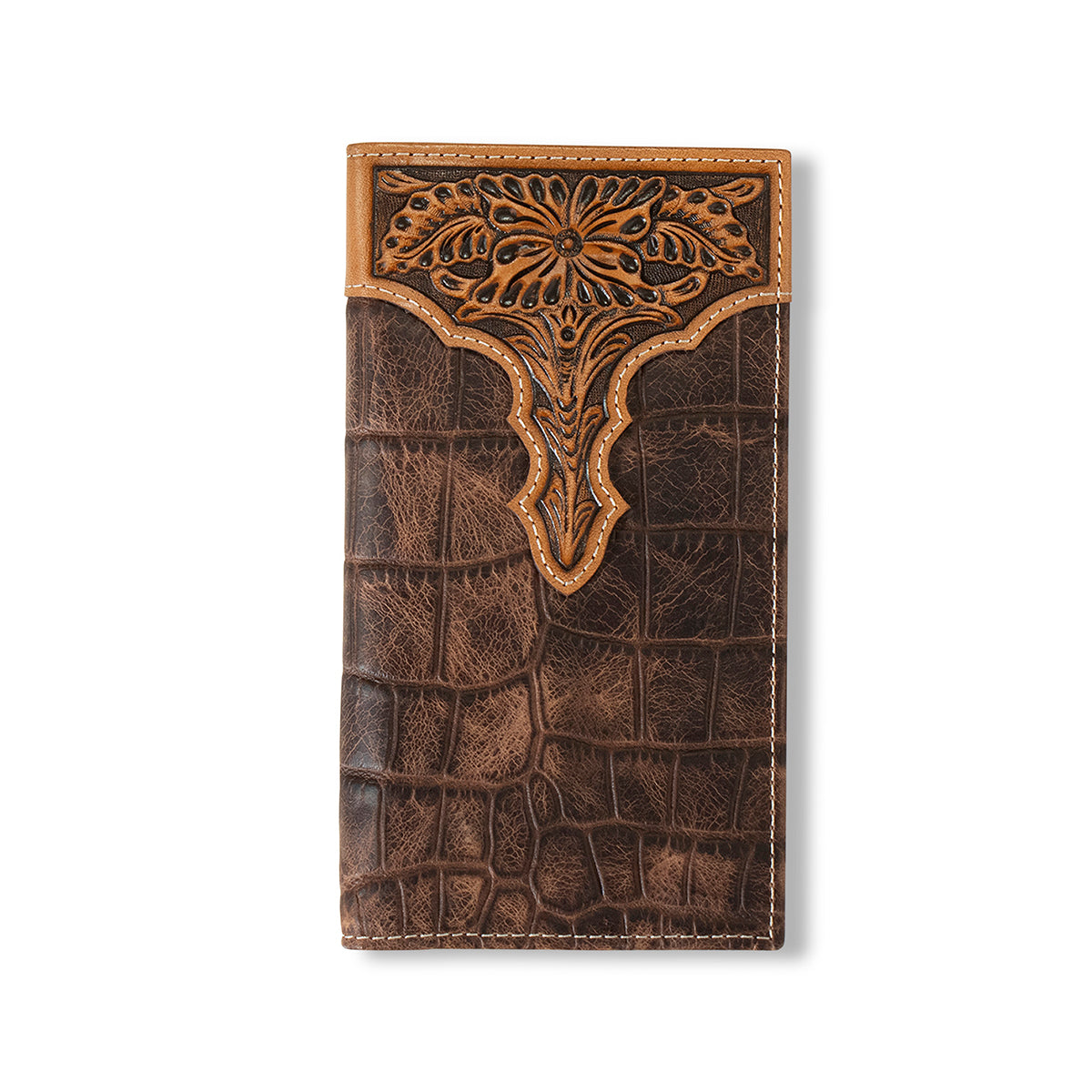 Ariat Brown Croc Embossed Overlay Rodeo Wallet
