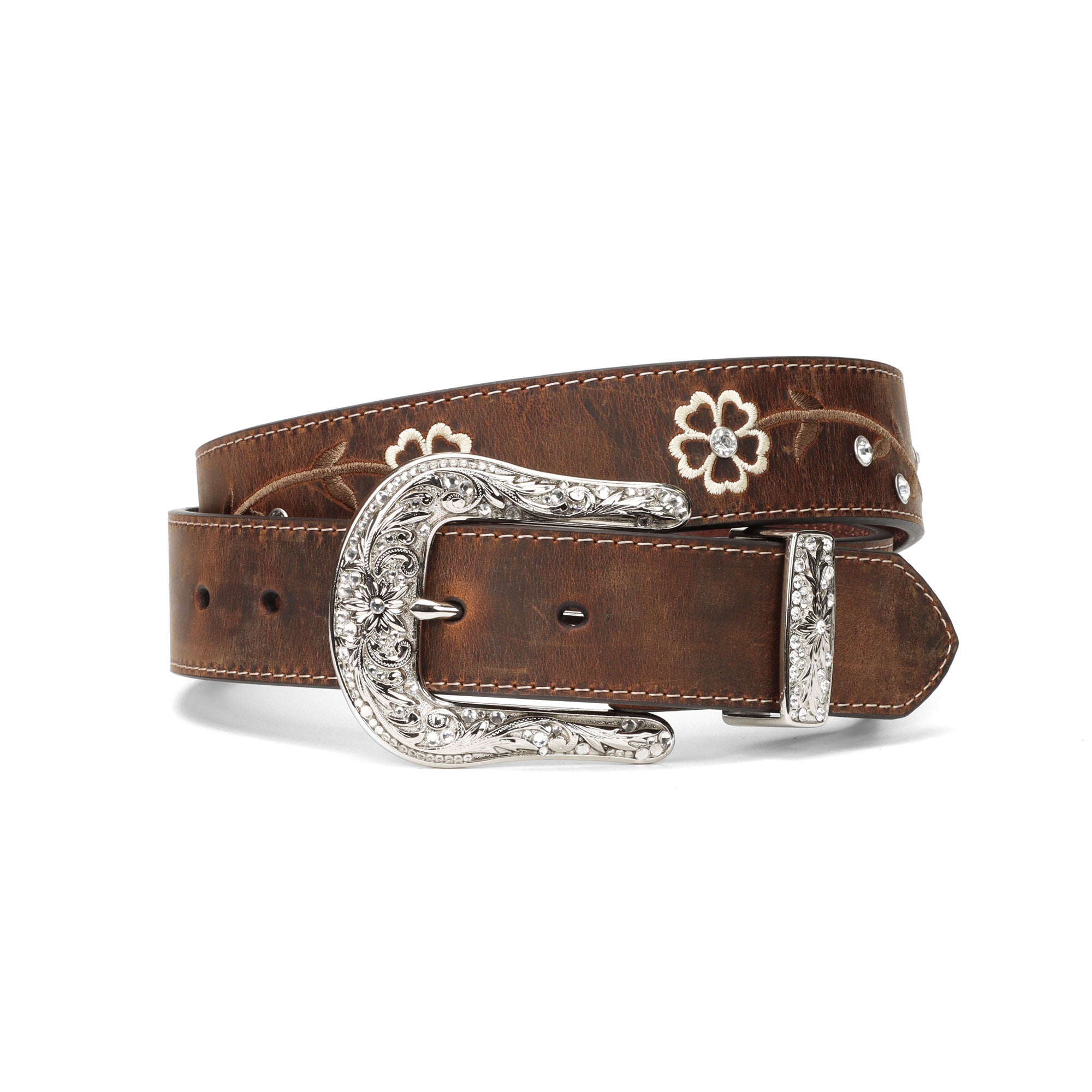 Ariat Women's Distressed Brown Floral Rhinestone Belt