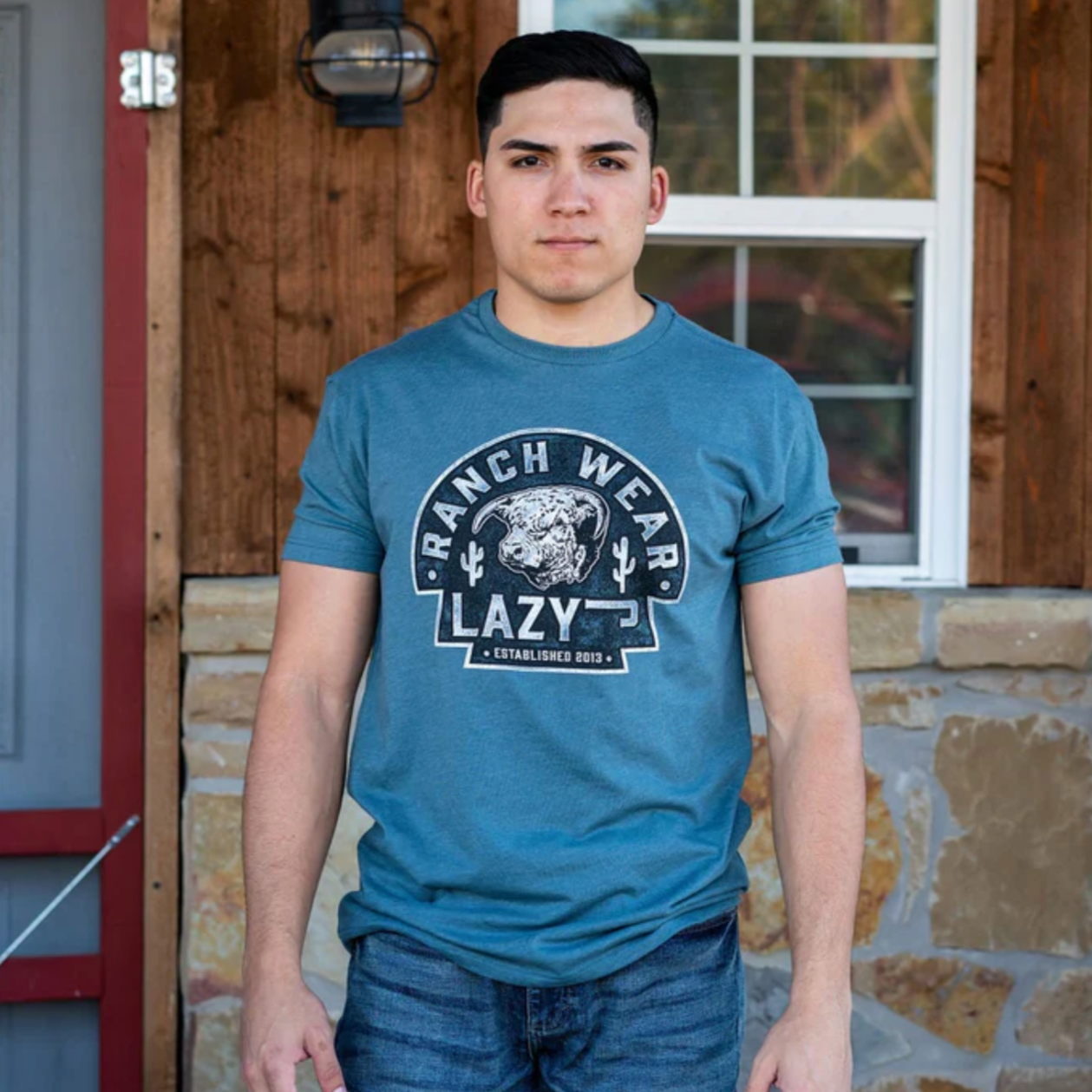 Lazy J Ranch Wear Slate Blue Arrowhead Short Sleeve T-Shirt