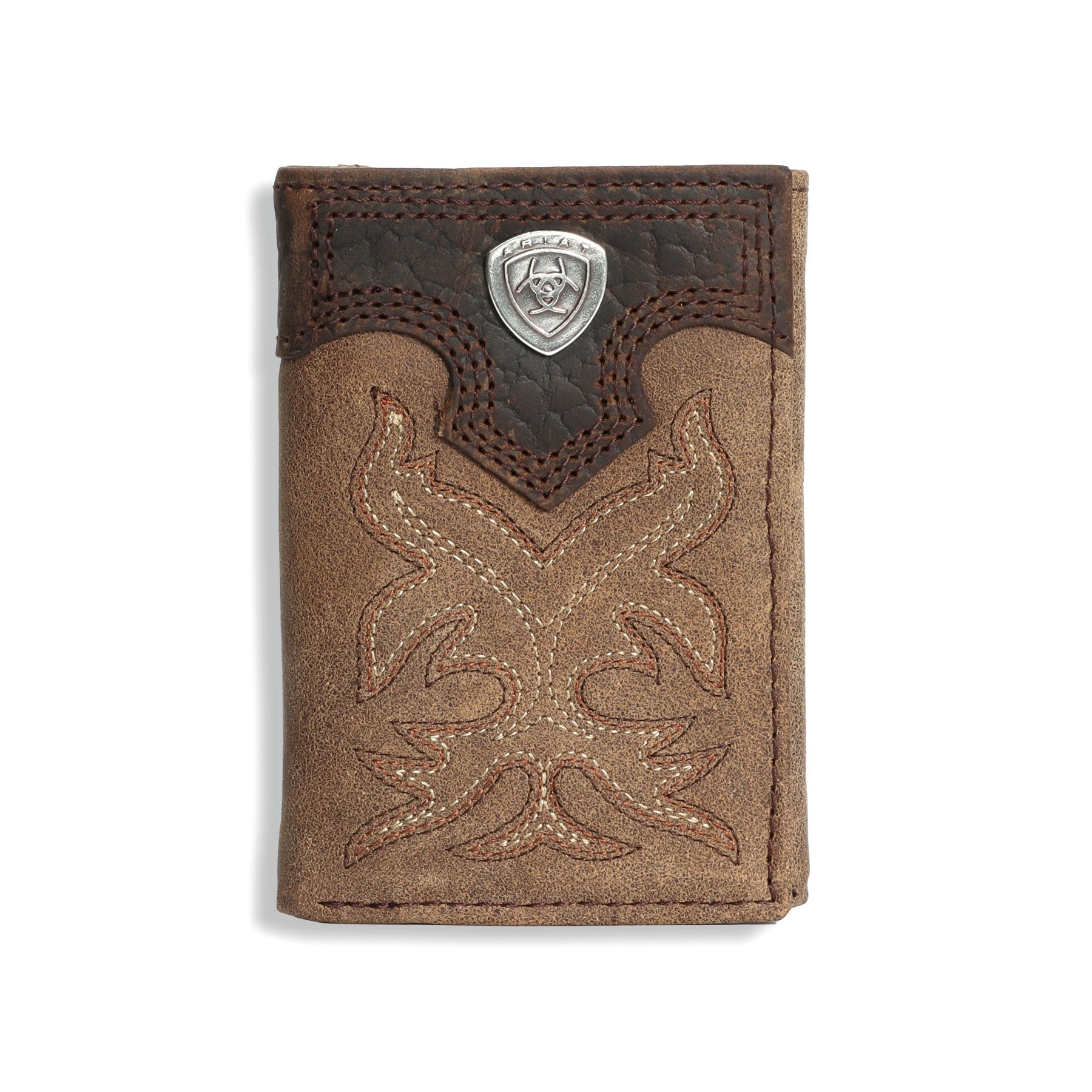 Ariat Medium Brown Stitched Trifold Wallet