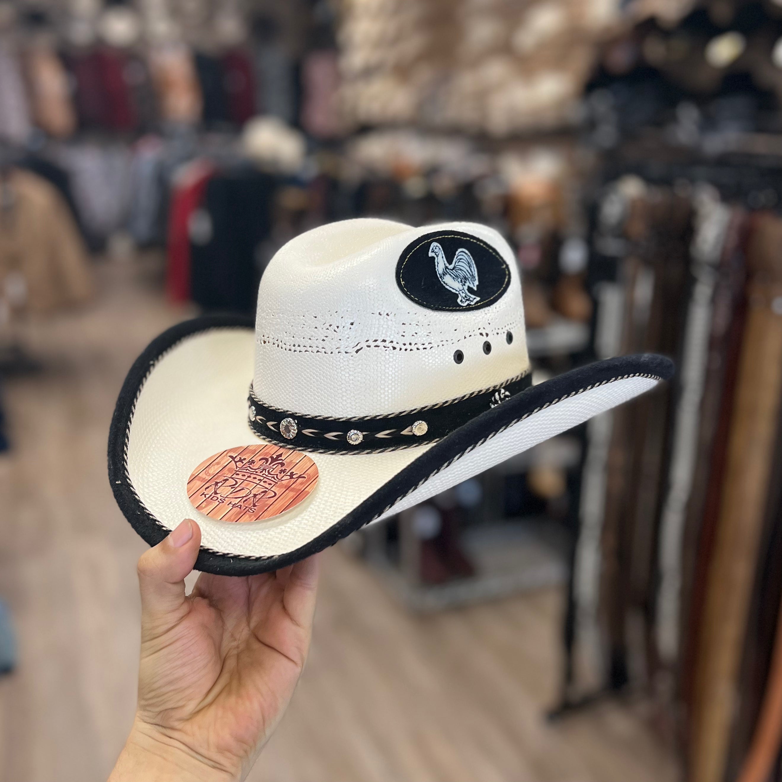 RDR Hats Kids Black Patch & Bound Edge Straw Hat