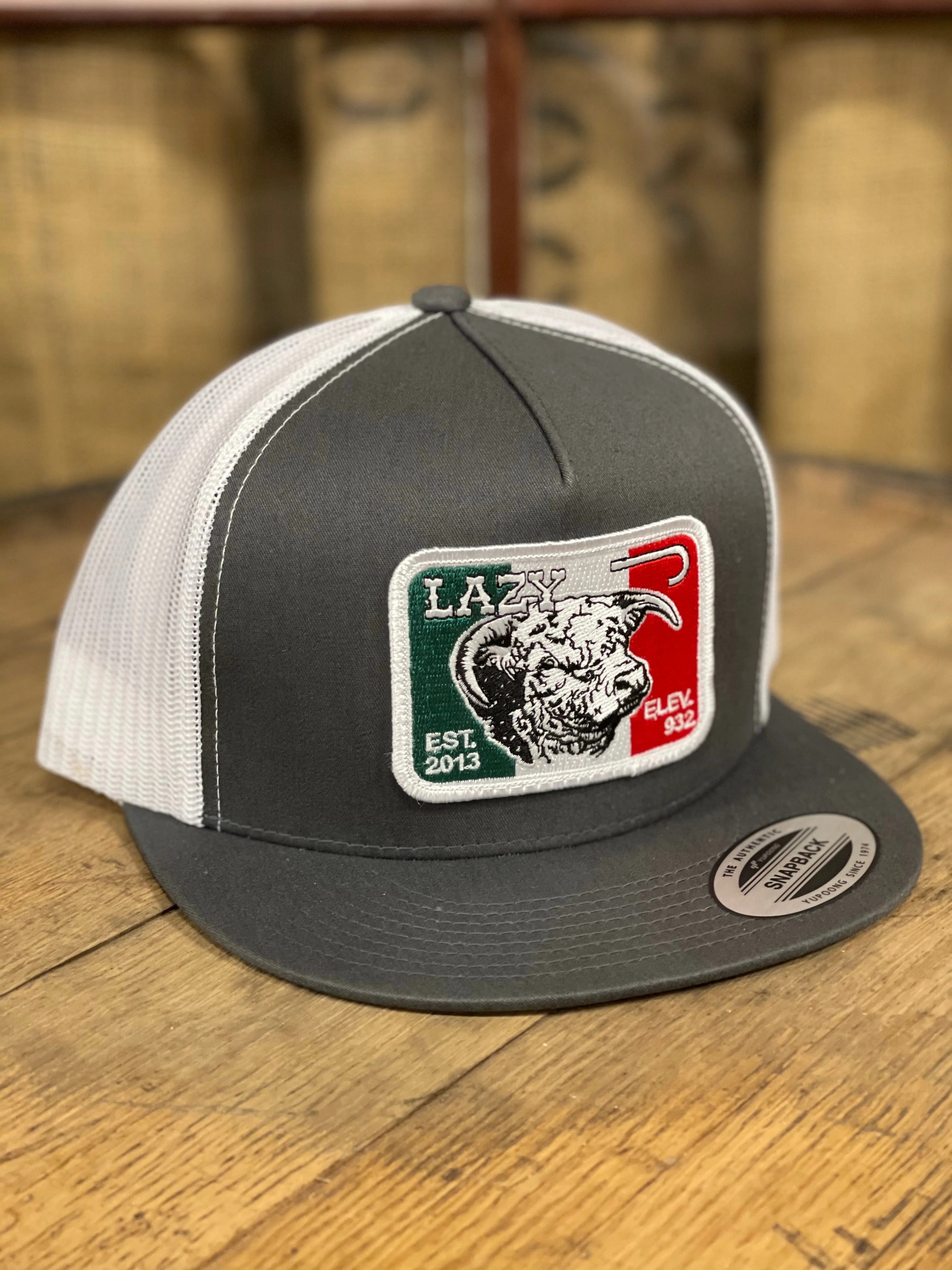 Lazy J Ranch Wear Grey & White Mexico Bull Patch Cap