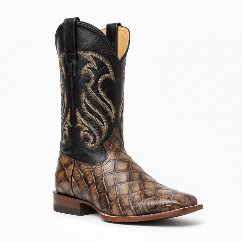 Reyme Men's Moka Pirarucu Print Square Toe Boot