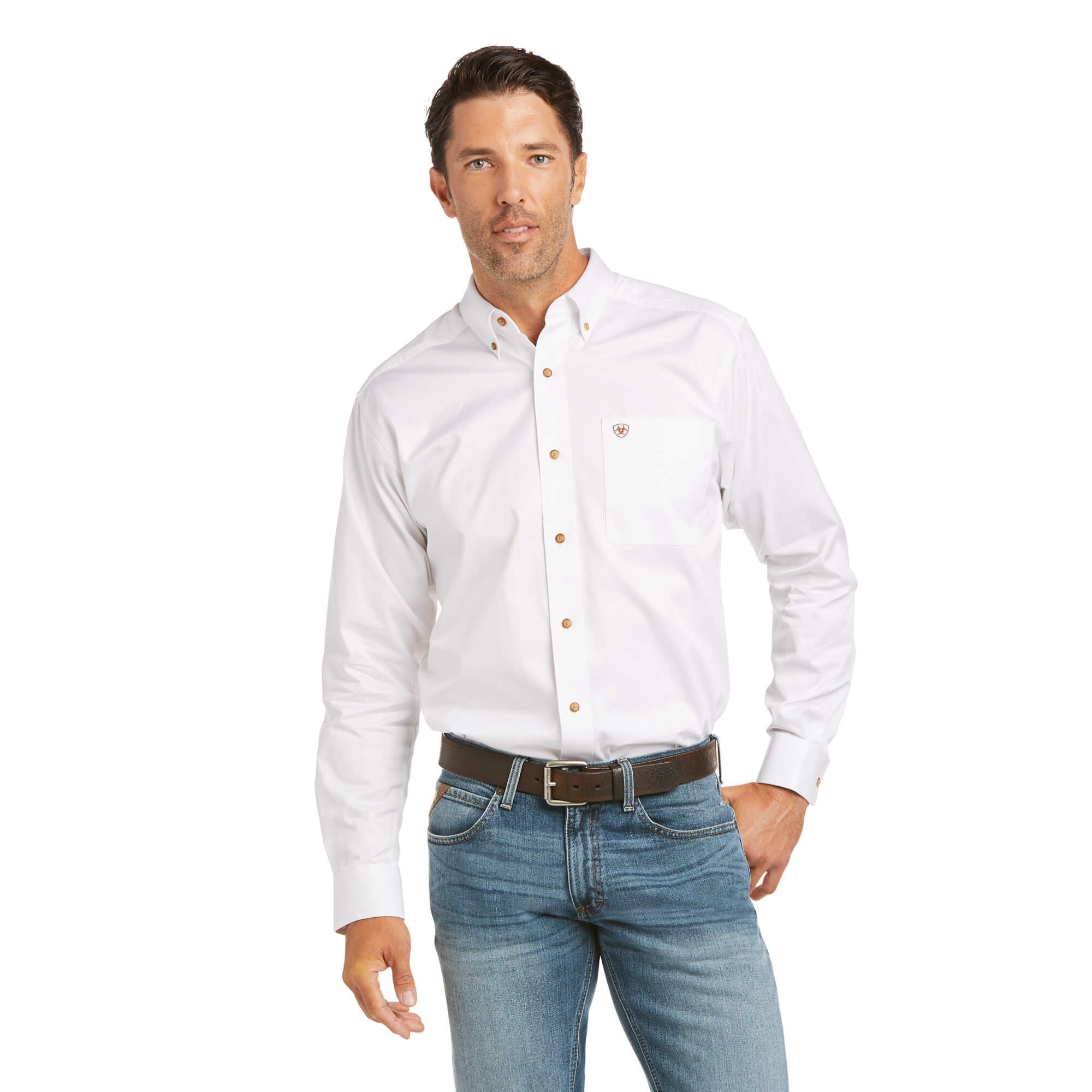 Ariat White Solid Twill Fitted Long Sleeve Shirt