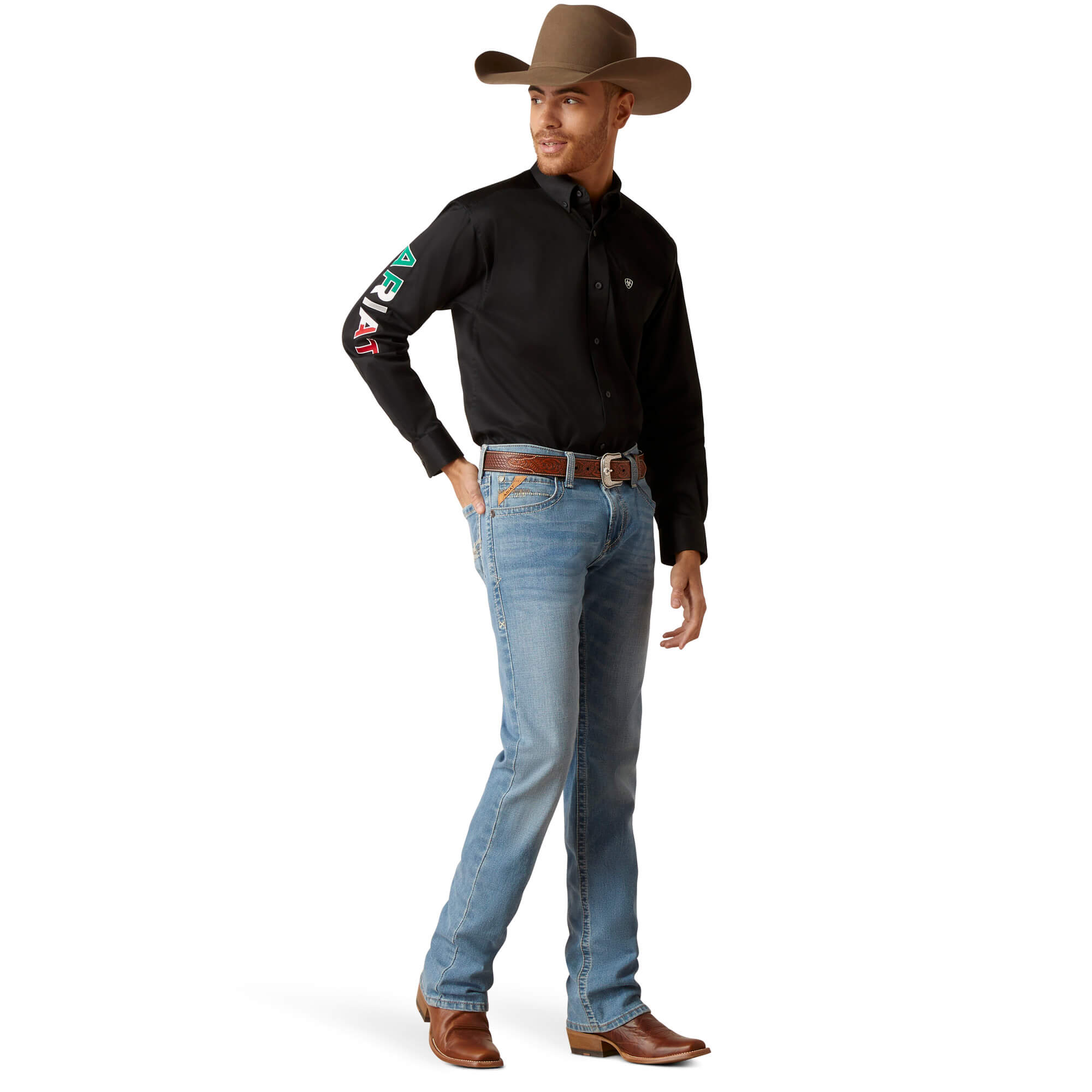 Ariat Black Mexico Team Logo Twill Fitted Long Sleeve Shirt