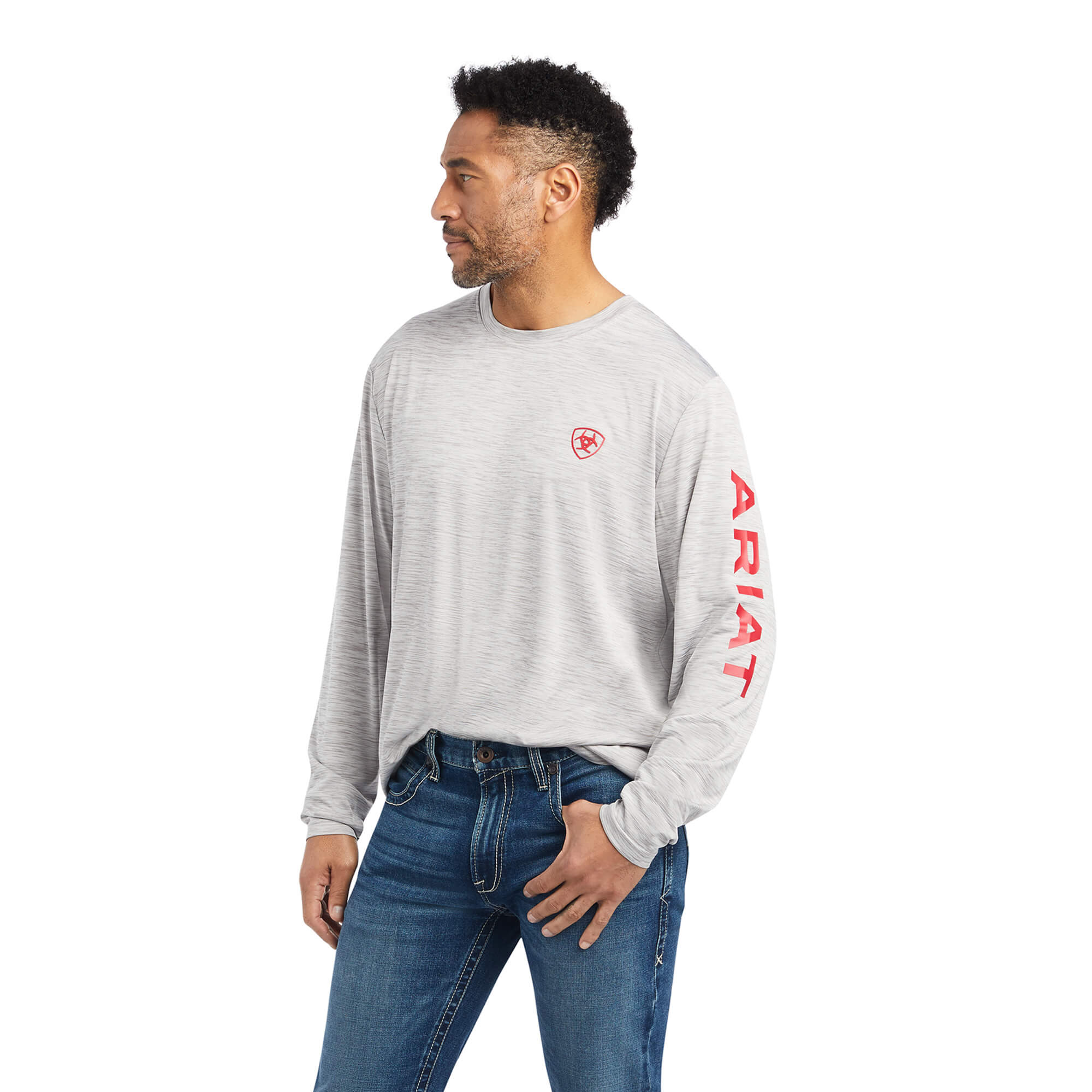 Ariat Light Grey Charger Logo Long Sleeve T-Shirt