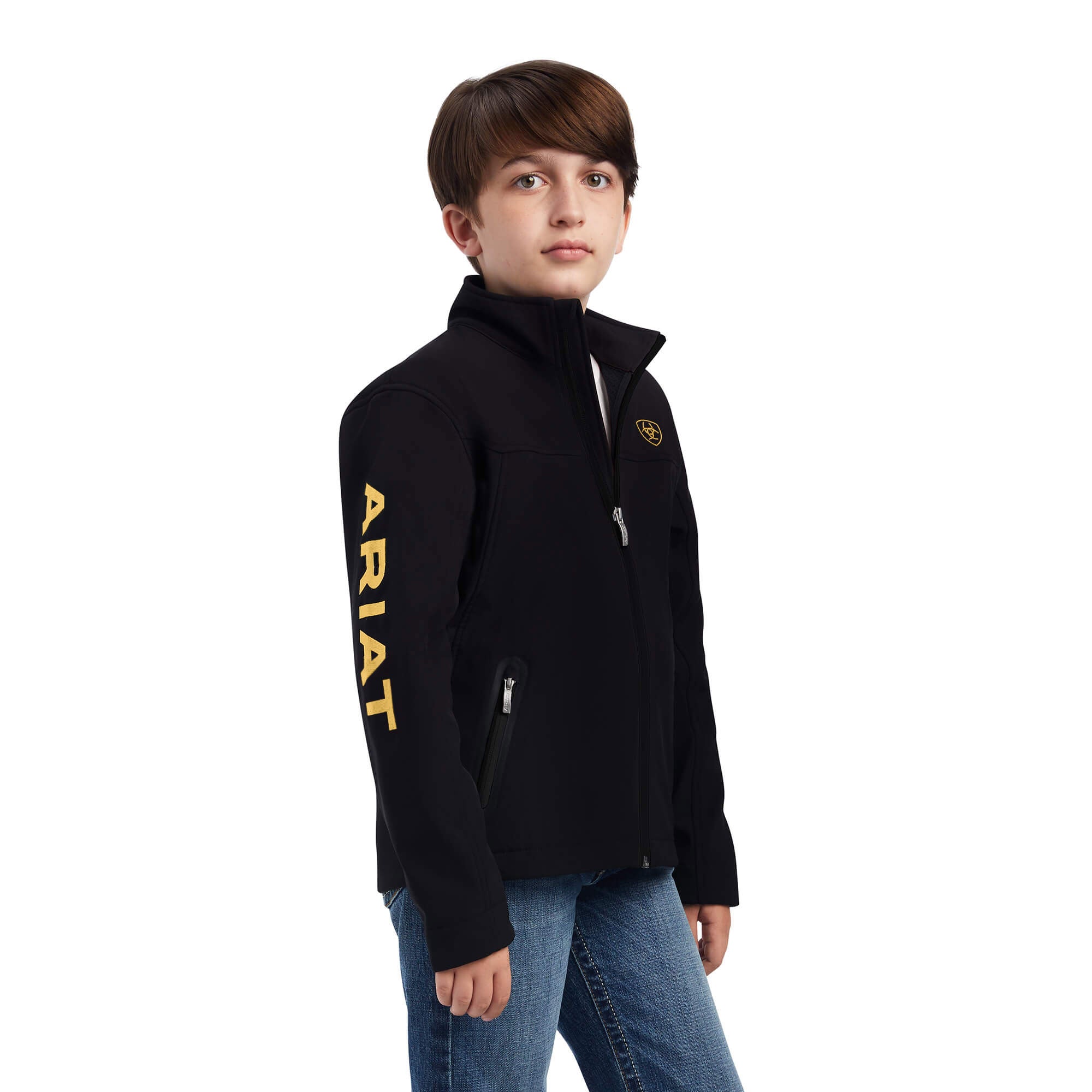 Ariat Kids Black & Gold New Team Softshell Brand Jacket