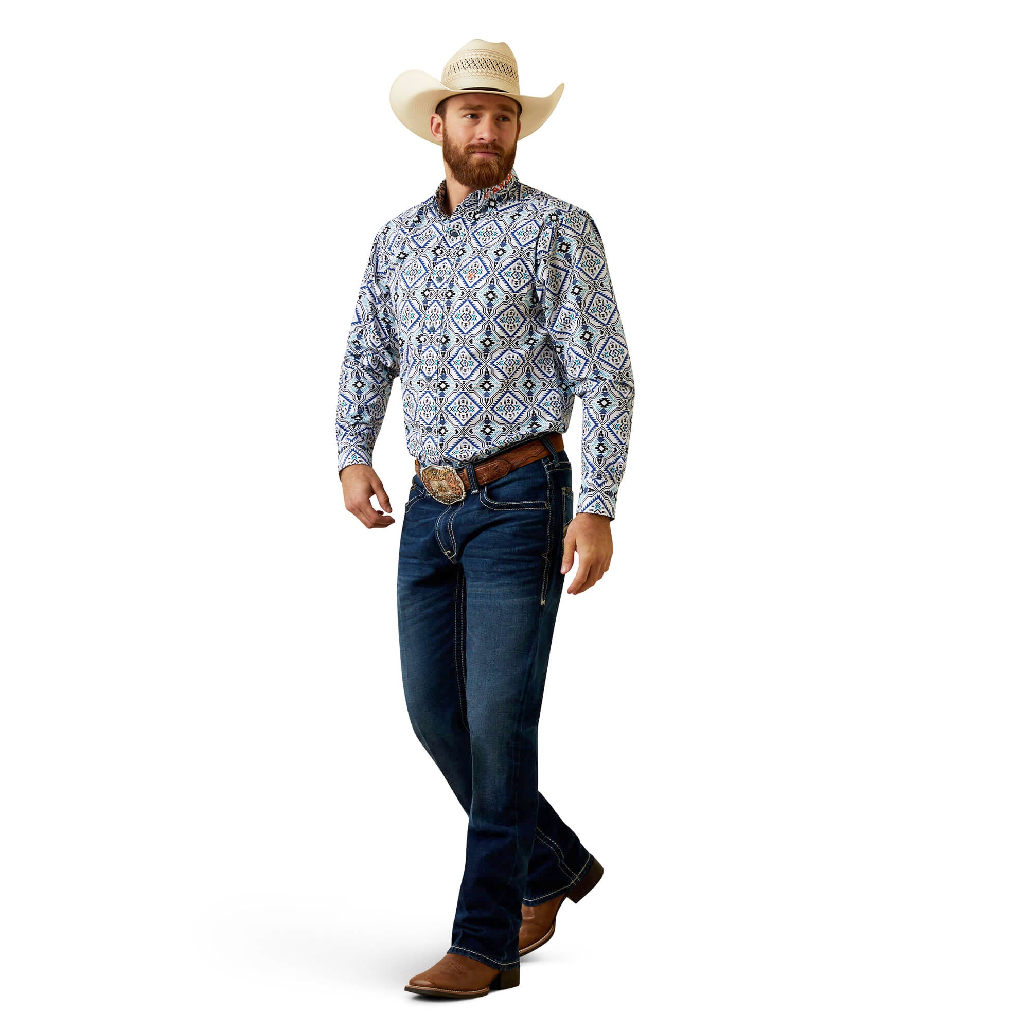 Ariat White Pro Team Deacon Fitted Long Sleeve Shirt