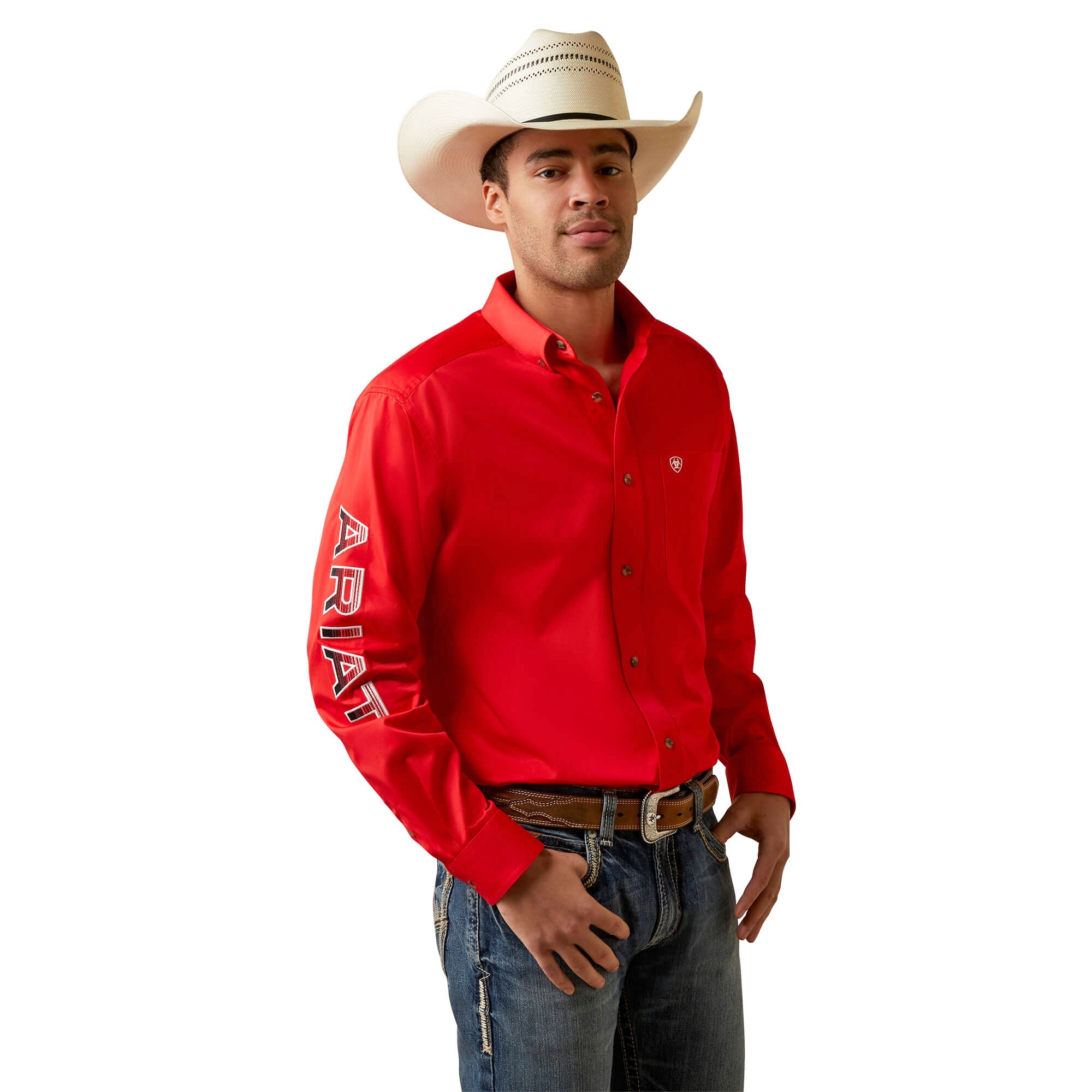 Ariat Poppy Red Team Logo Twill Classic Fit Long Sleeve Shirt