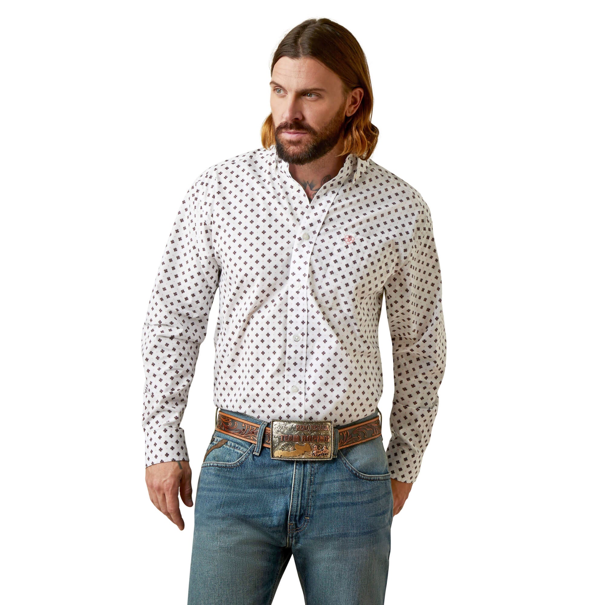 Ariat White Aiden Classic Fit Long Sleeve Shirt