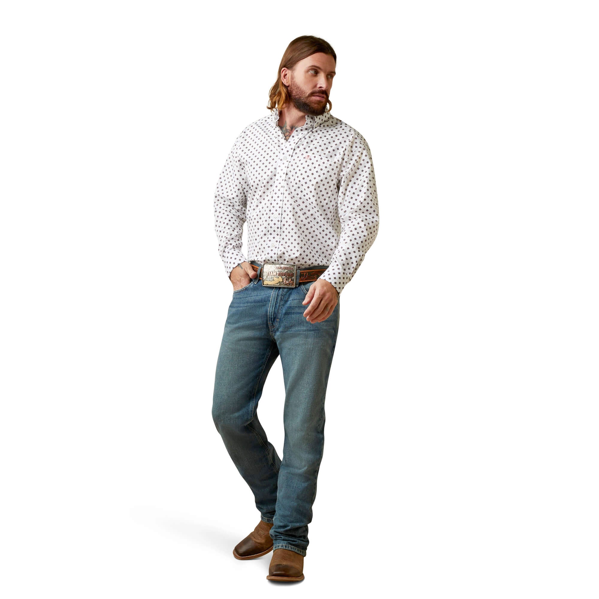 Ariat White Aiden Classic Fit Long Sleeve Shirt