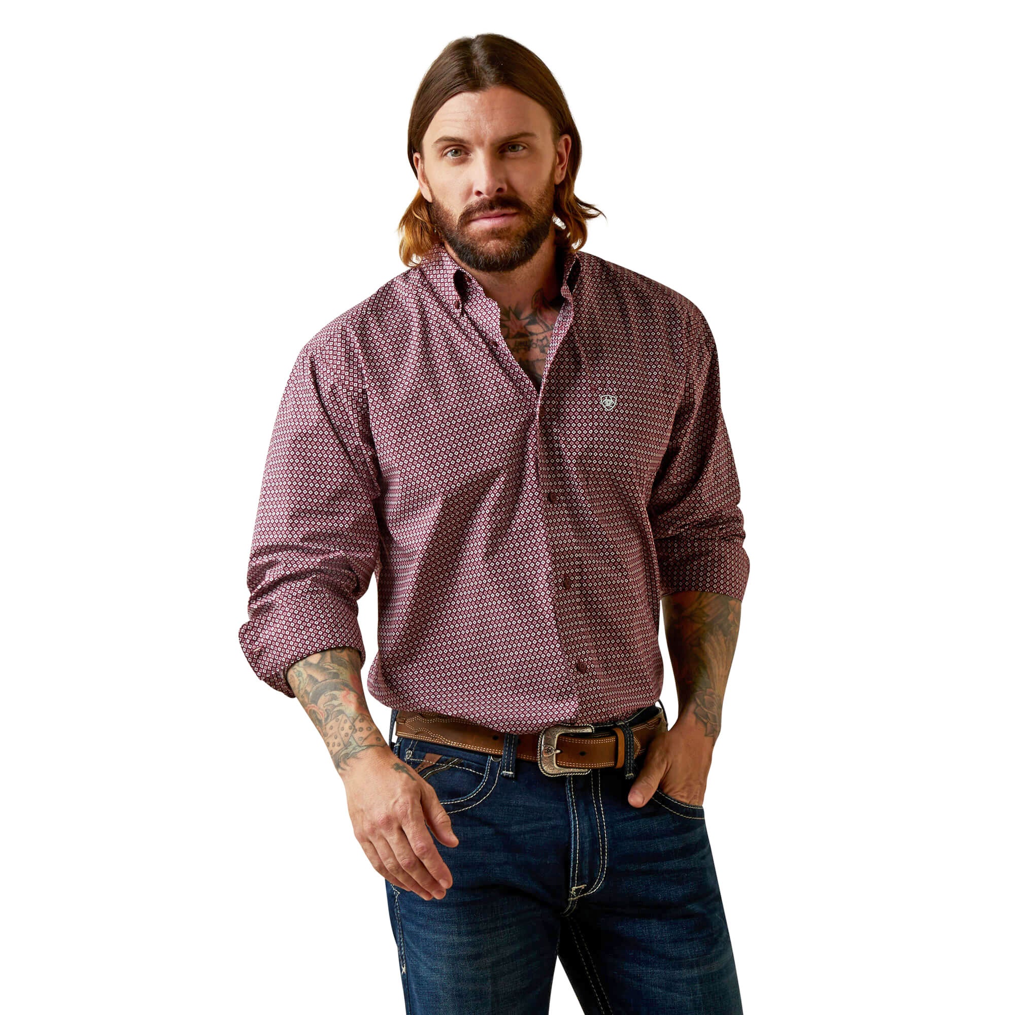 Ariat Maroon Abel Classic Fit Long Sleeve Shirt