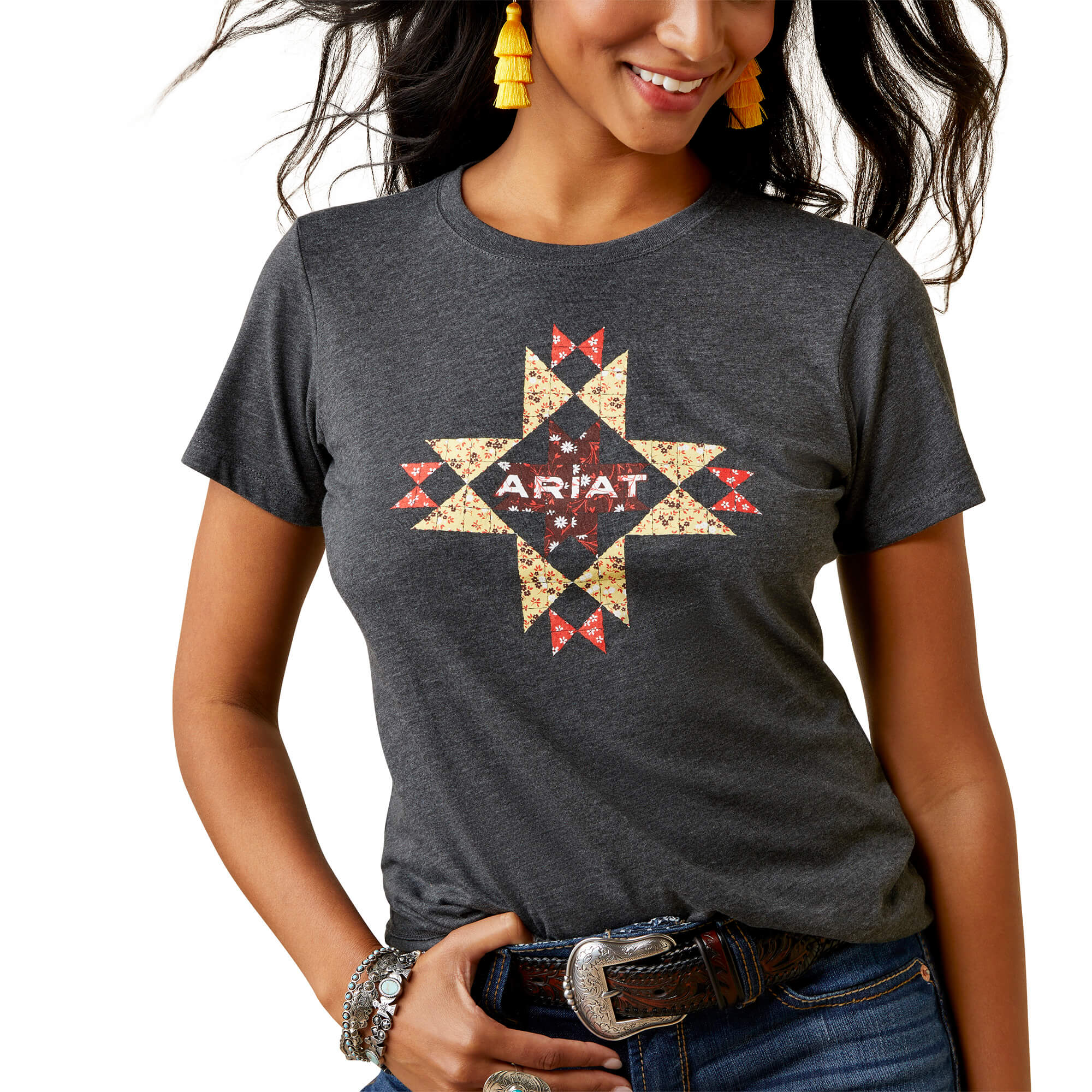 Ariat Women's Charcoal Heather Quilt Logo T-Shirt