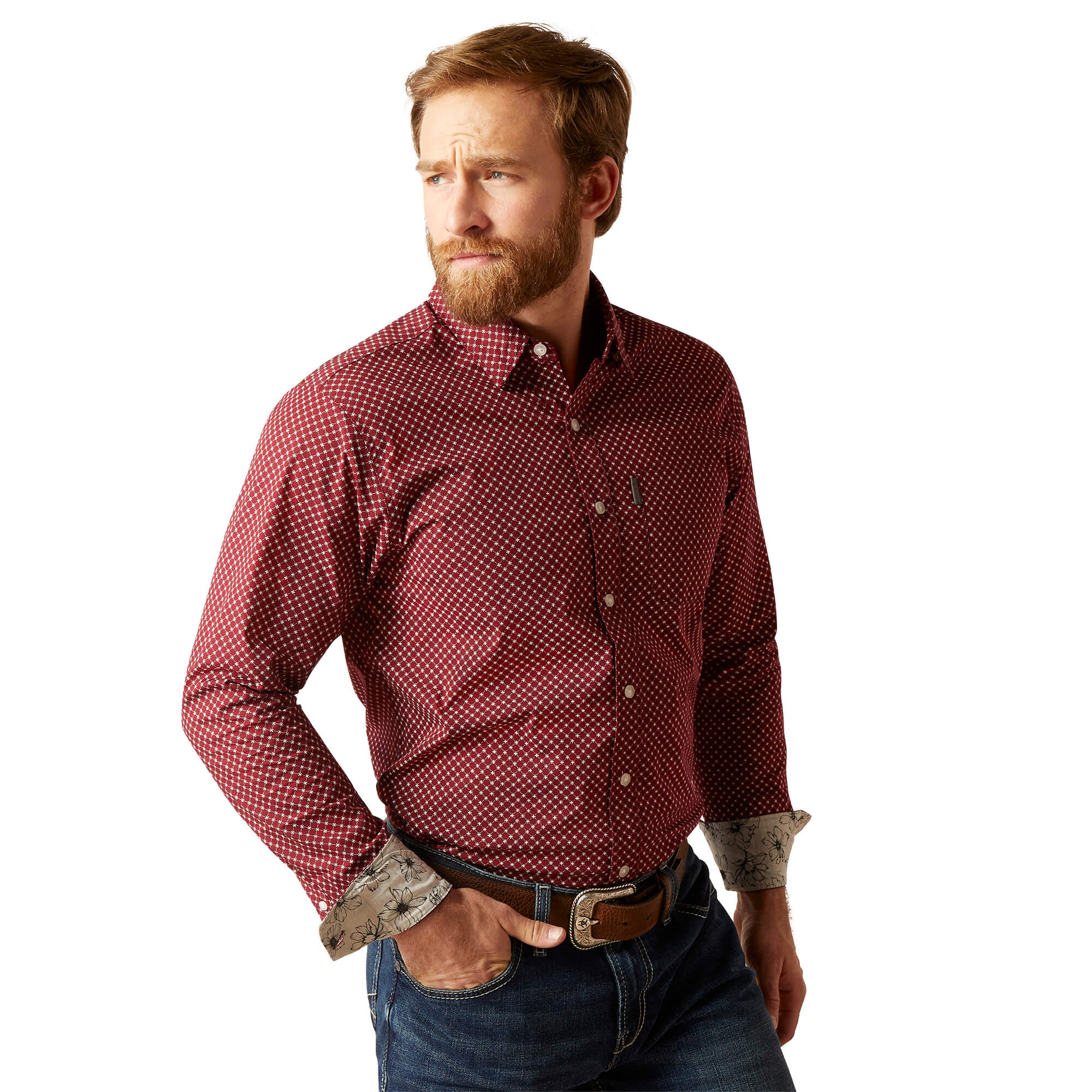 Ariat Macoy Stretch Red Modern Fit Long Sleeve Shirt