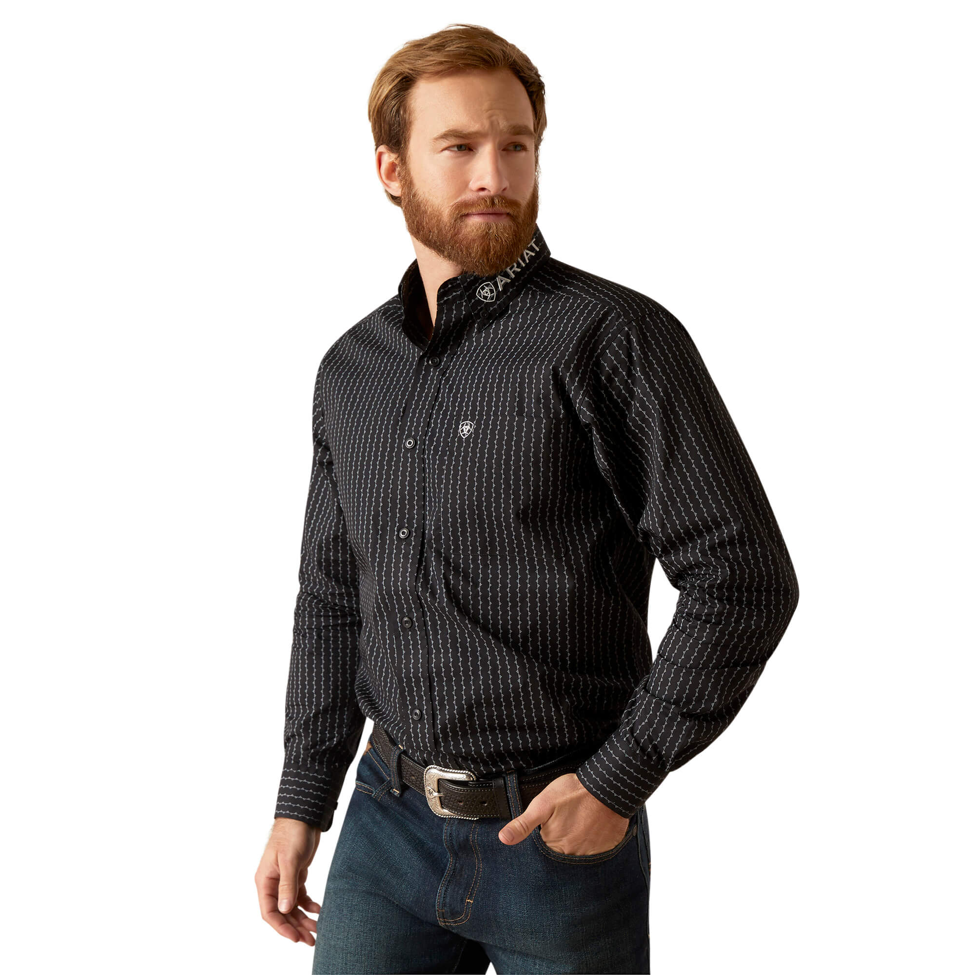 Ariat Black Team Woodson Fitted Long Sleeve Shirt