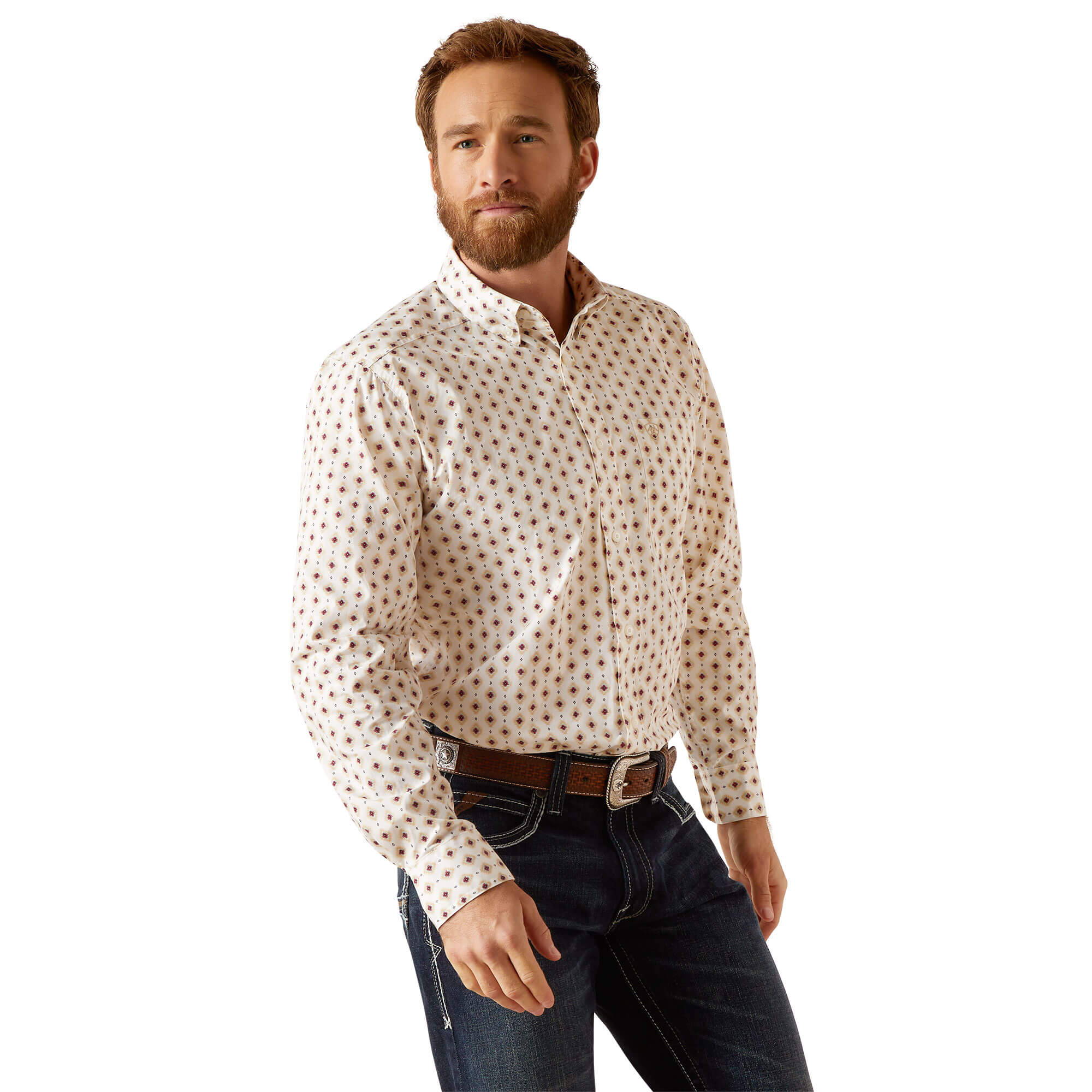 Ariat White Naten Fitted Long Sleeve Shirt