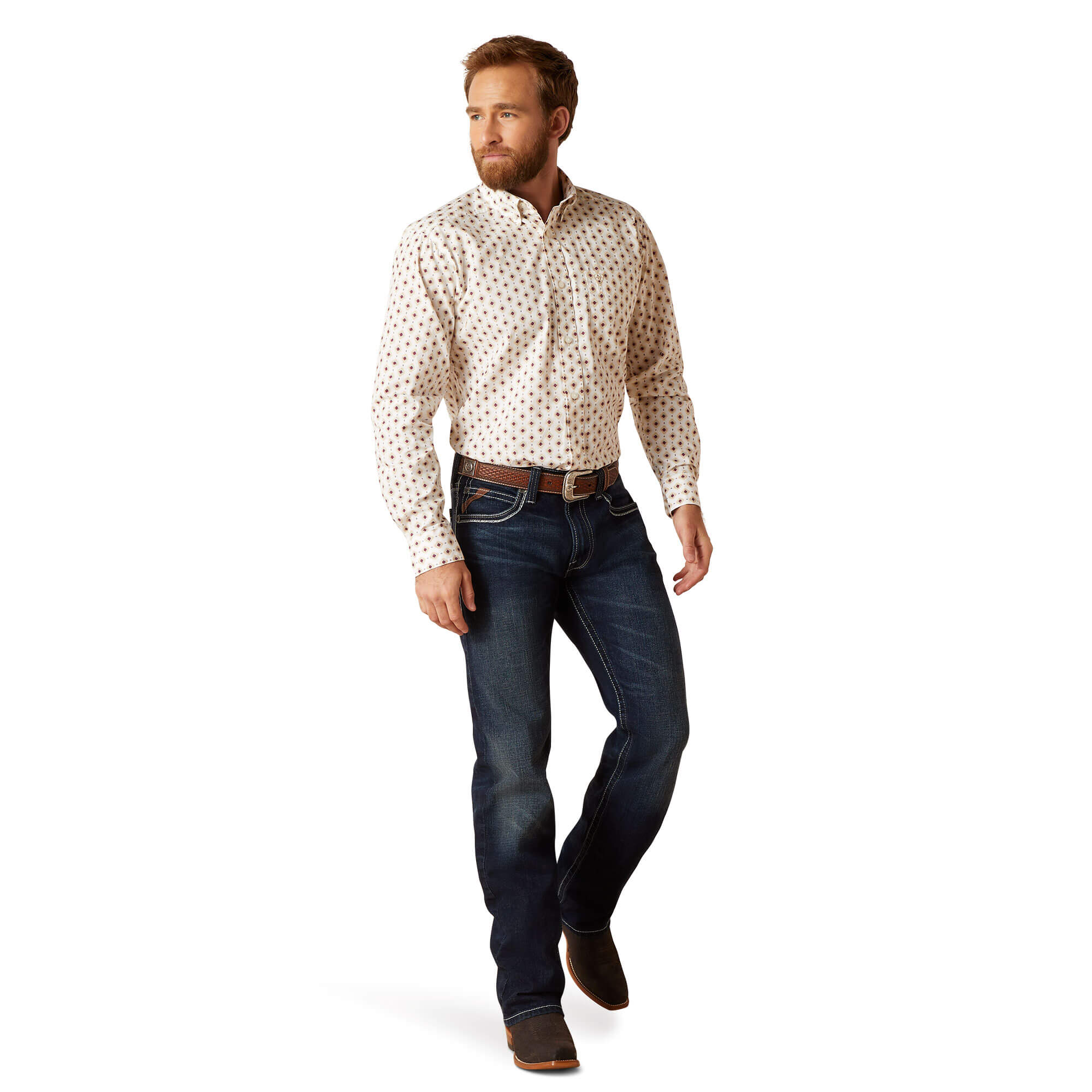 Ariat White Naten Fitted Long Sleeve Shirt