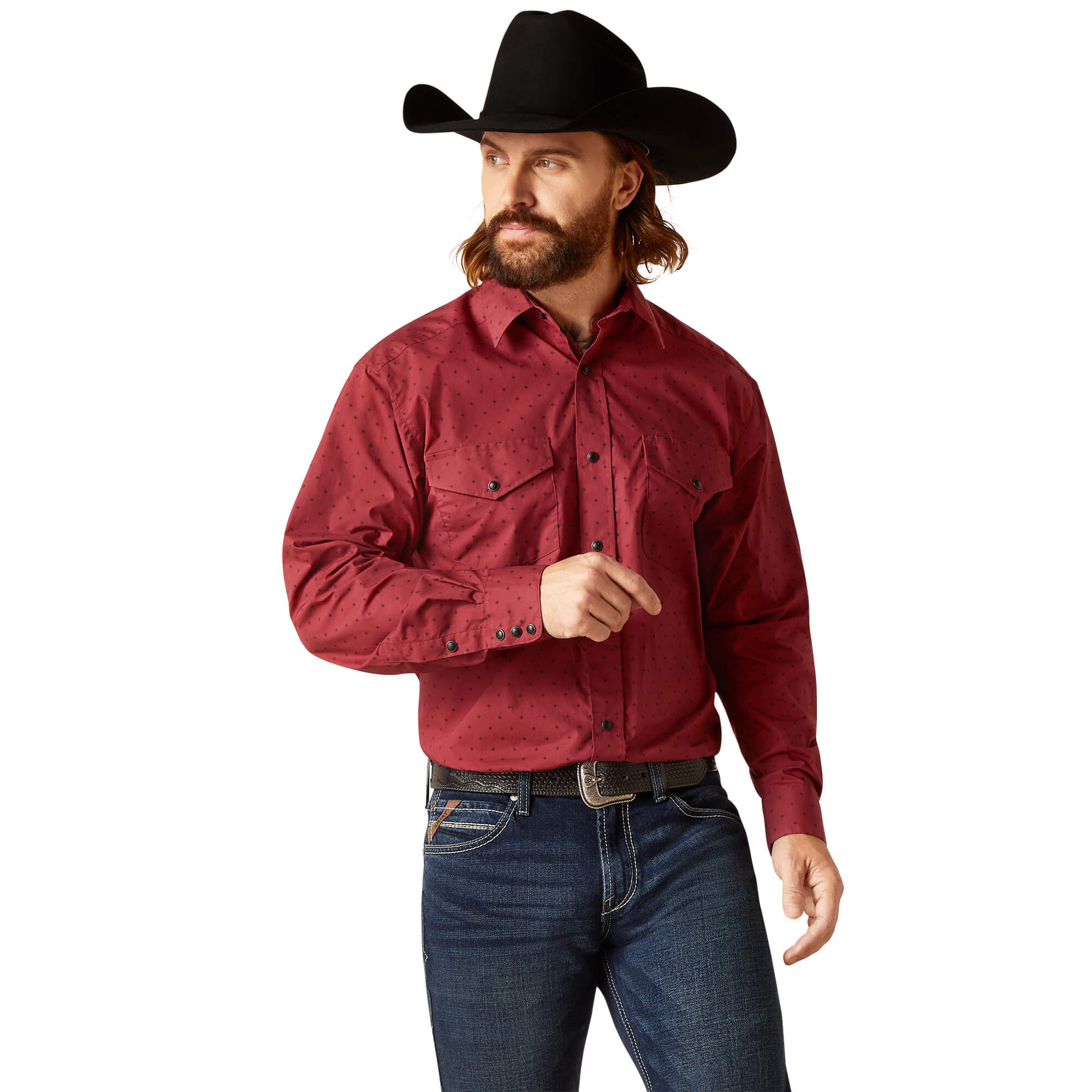 Ariat Tibetan Red Norwin Snap Classic Fit Long Sleeve Shirt