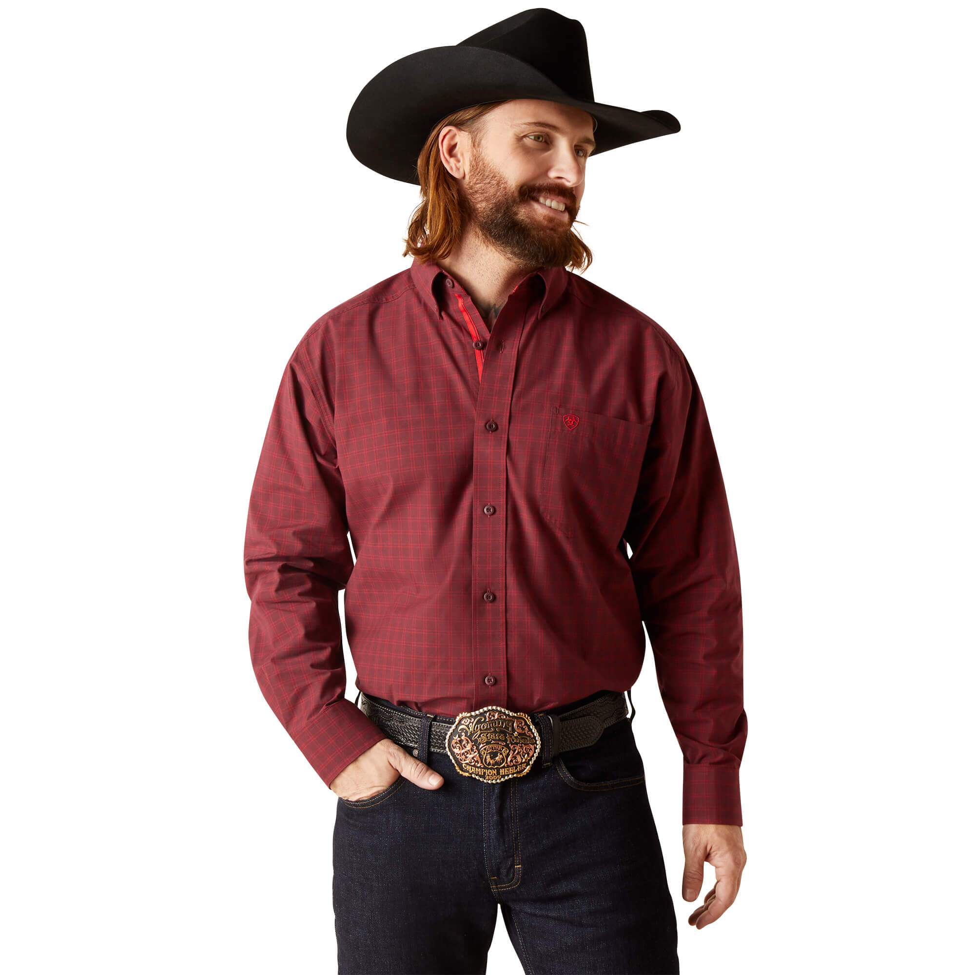 Ariat Tibetan Red Pro Series Neal Classic Fit Long Sleeve Shirt