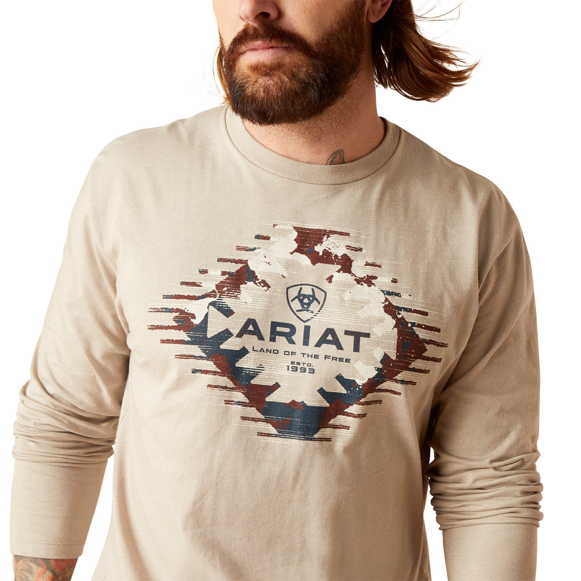 Ariat Khaki Heather Aztec Logo Long Sleeve T-Shirt