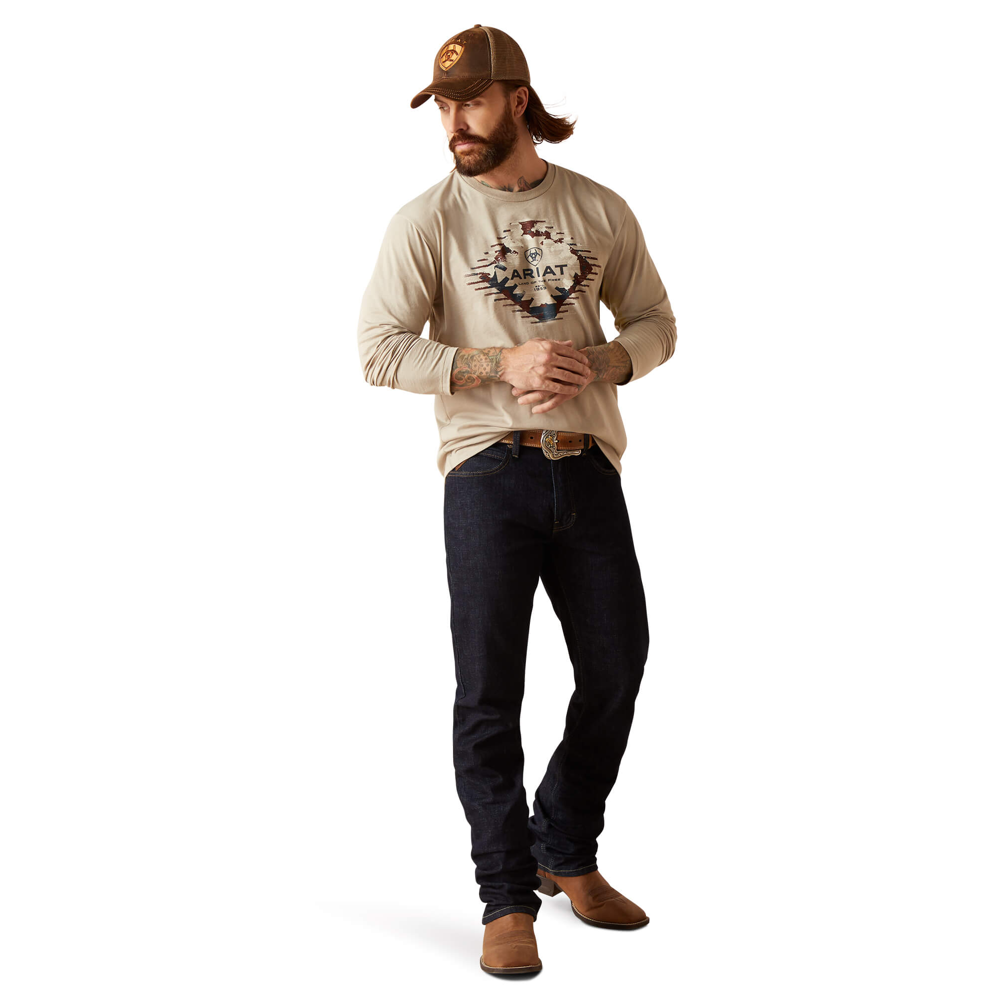 Ariat Khaki Heather Aztec Logo Long Sleeve T-Shirt