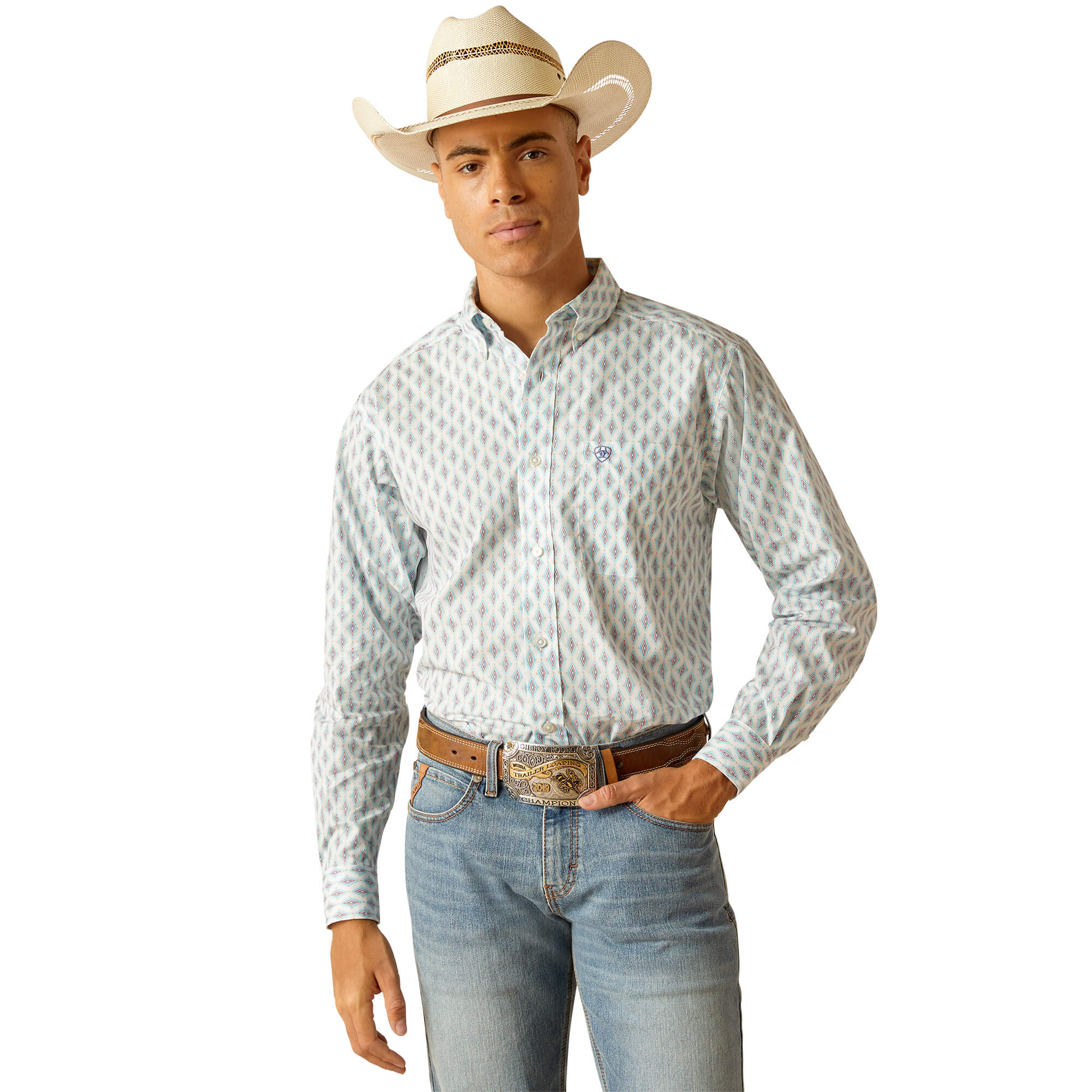 Ariat White Kendrick Fitted Long Sleeve Shirt