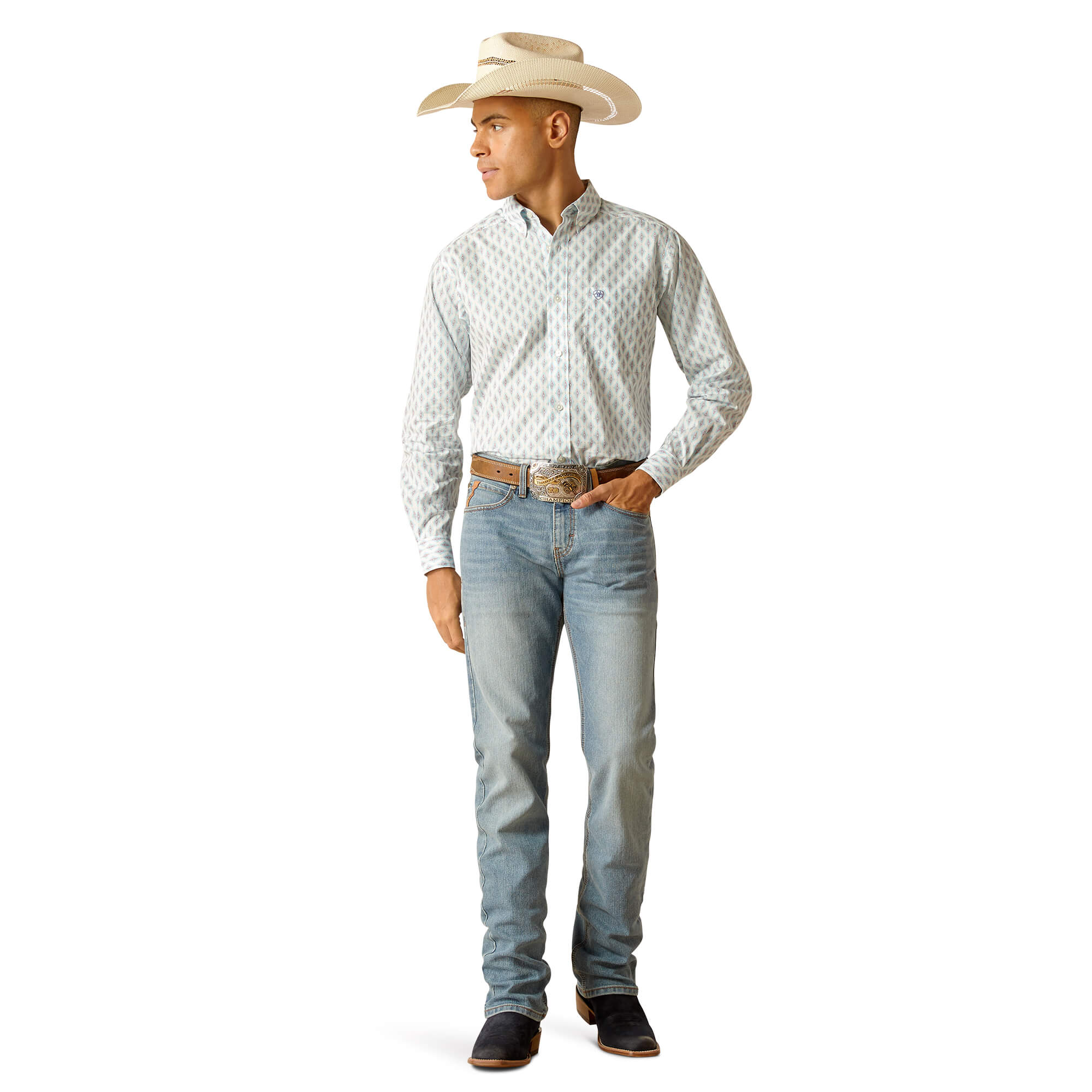 Ariat White Kendrick Fitted Long Sleeve Shirt