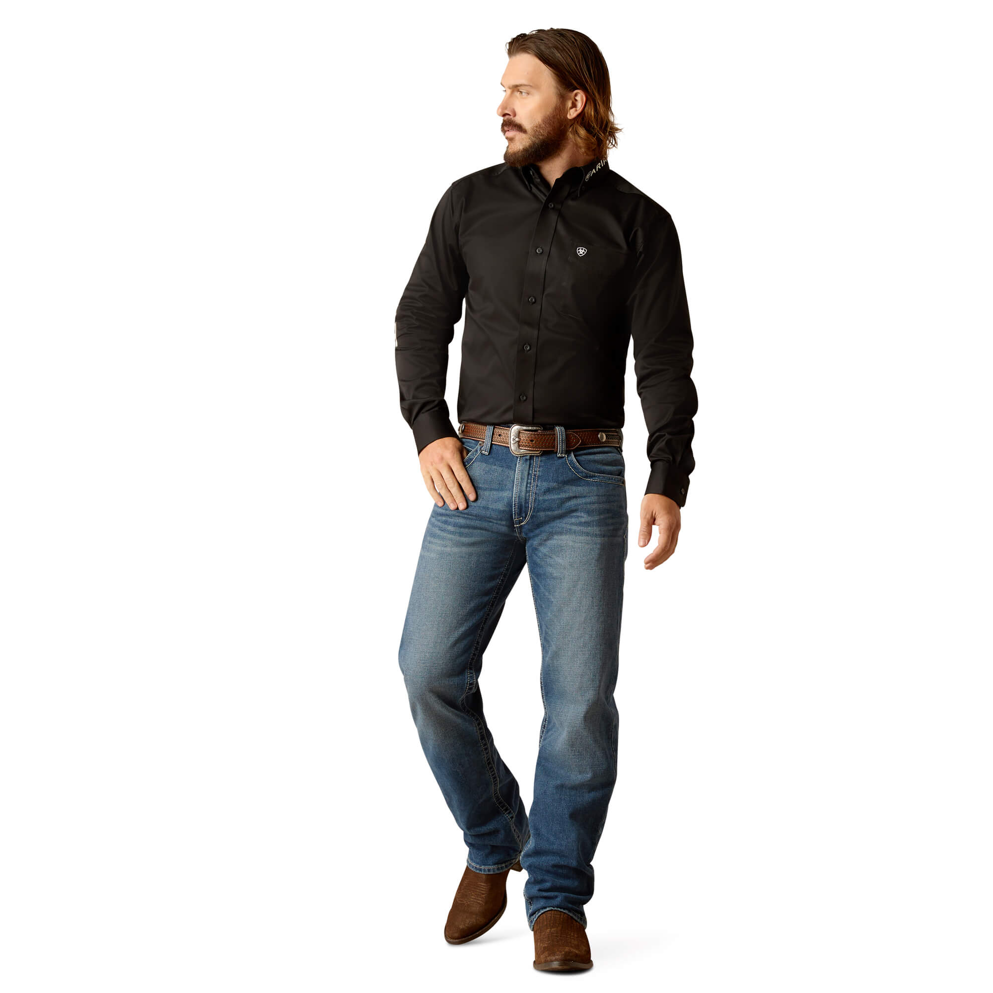 Ariat Black Team Logo Twill Fitted Long Sleeve Shirt