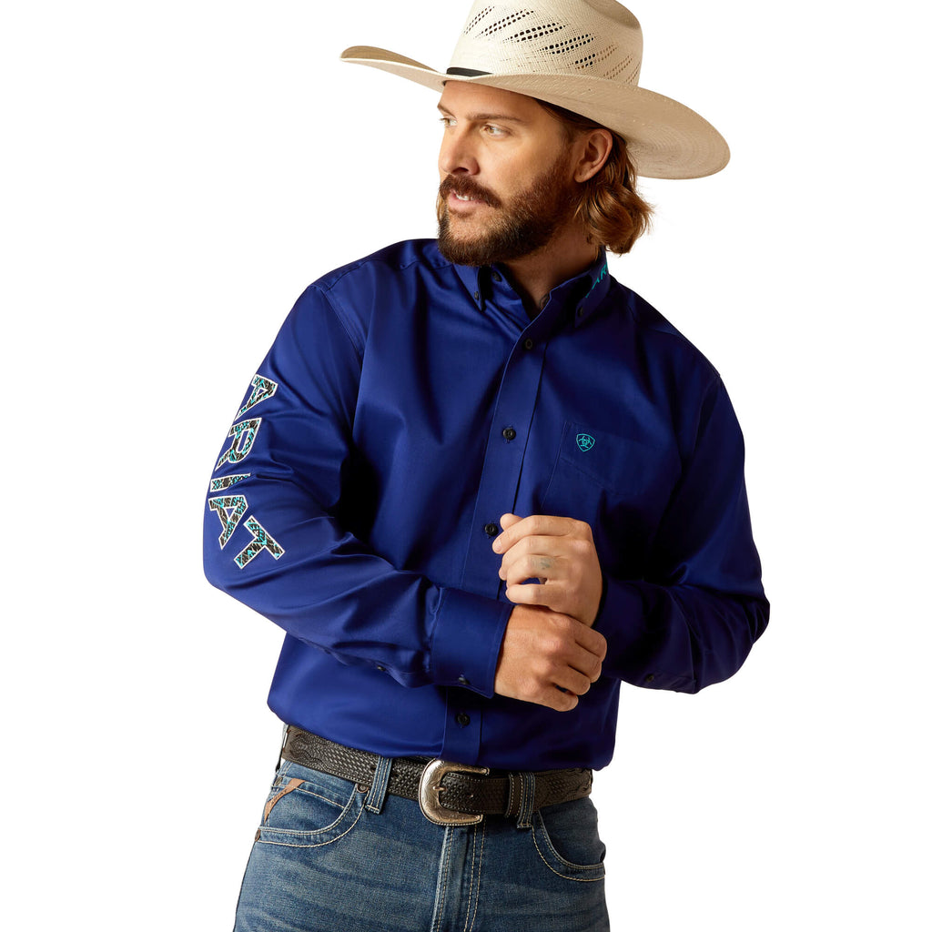ariat royal blue dress shirt Men's Ariat Royal Blue Letter Fitted Shirt Moreno's Wear