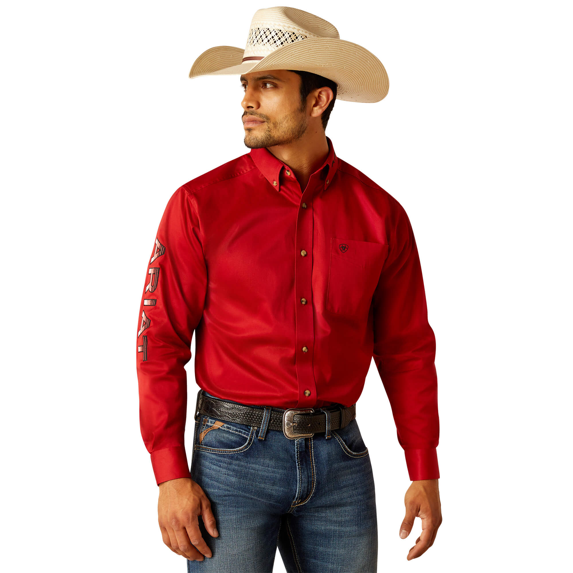 Ariat Red Team Logo Twill Classic Fit Long Sleeve Shirt