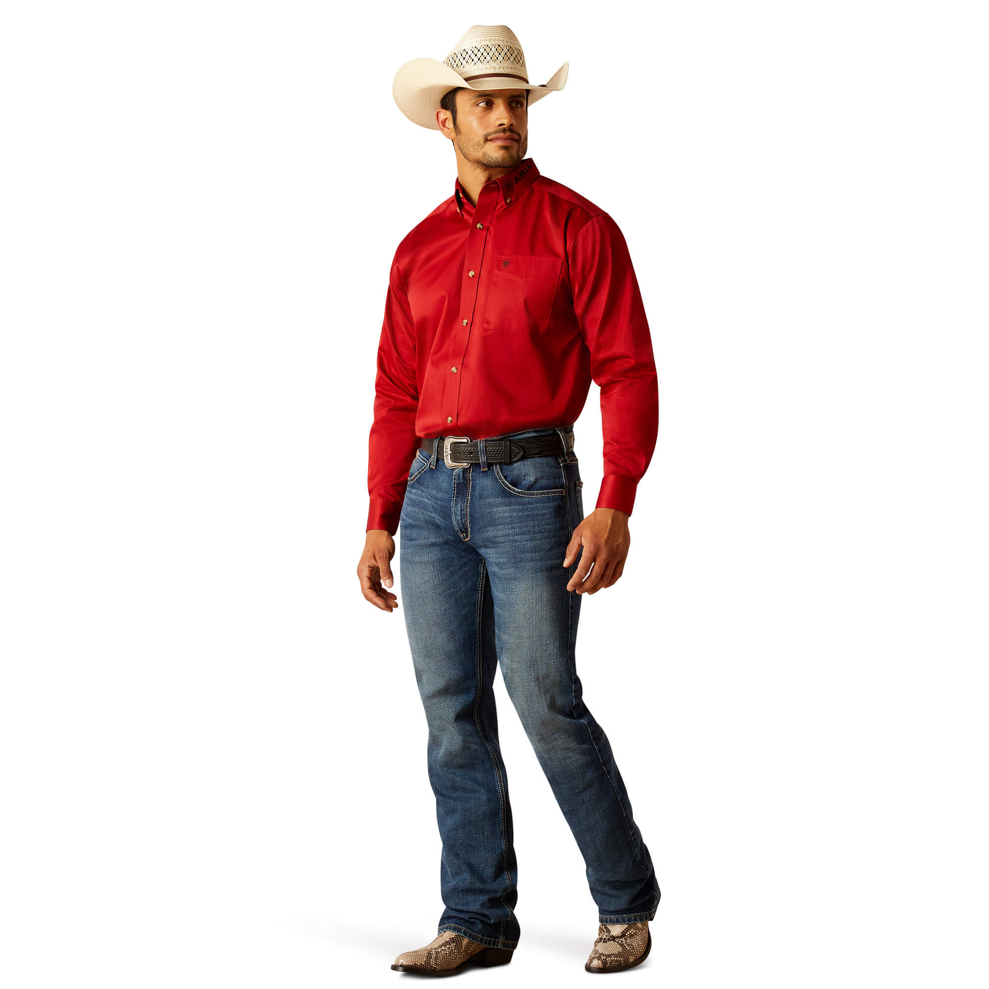 Ariat Red Team Logo Twill Classic Fit Long Sleeve Shirt