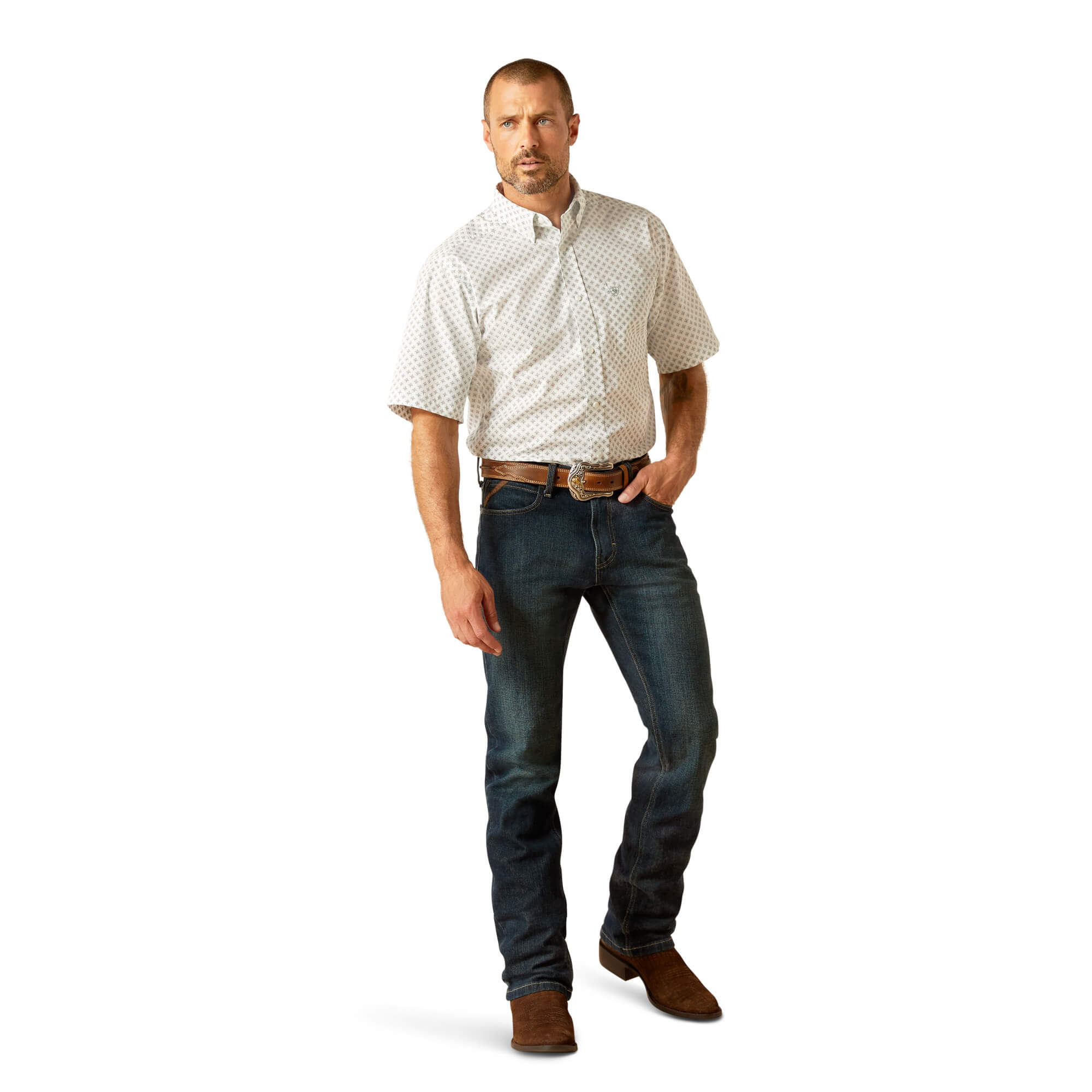 Ariat White Emre Fitted Short Sleeve Shirt