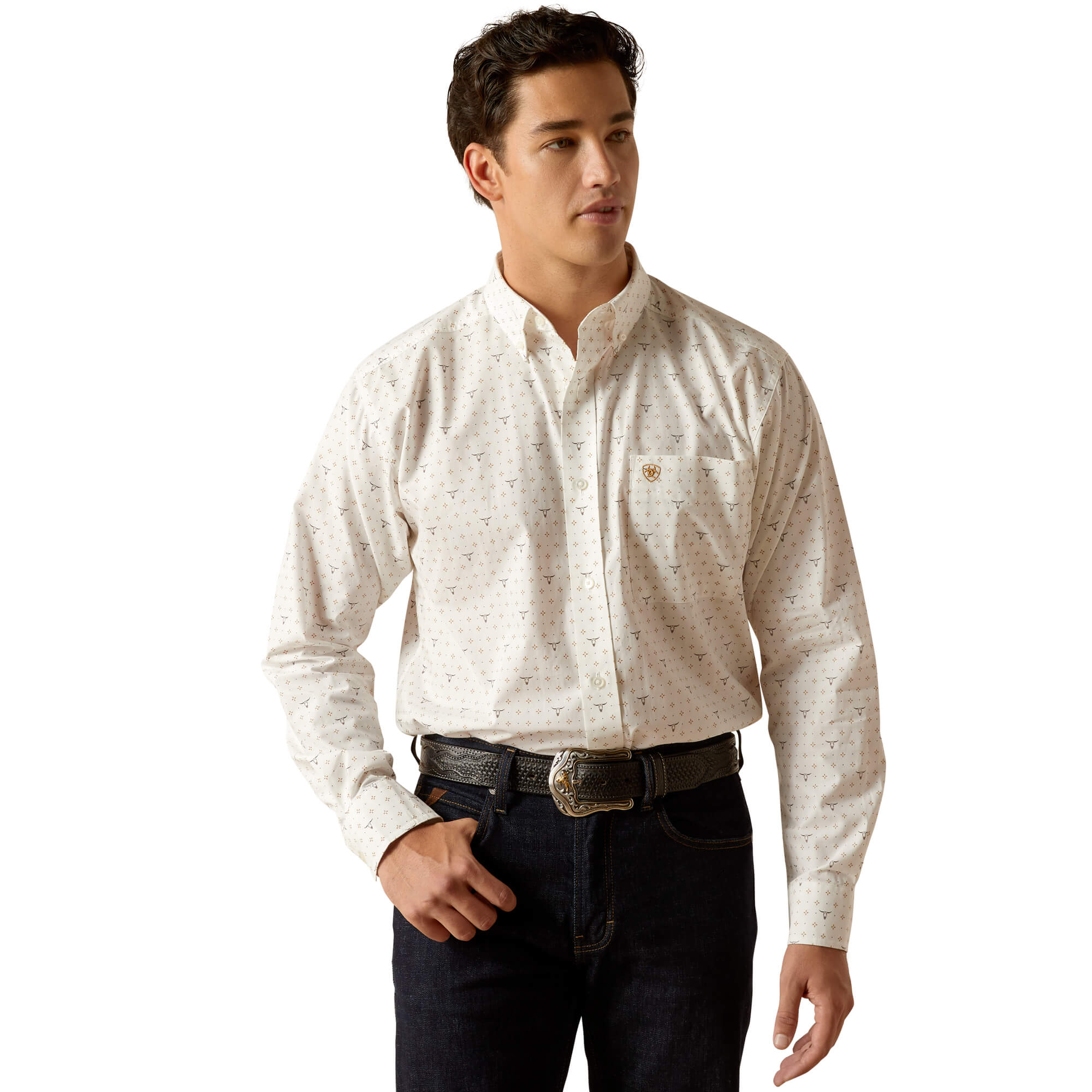 Ariat White Edmond Classic Fit Long Sleeve Shirt