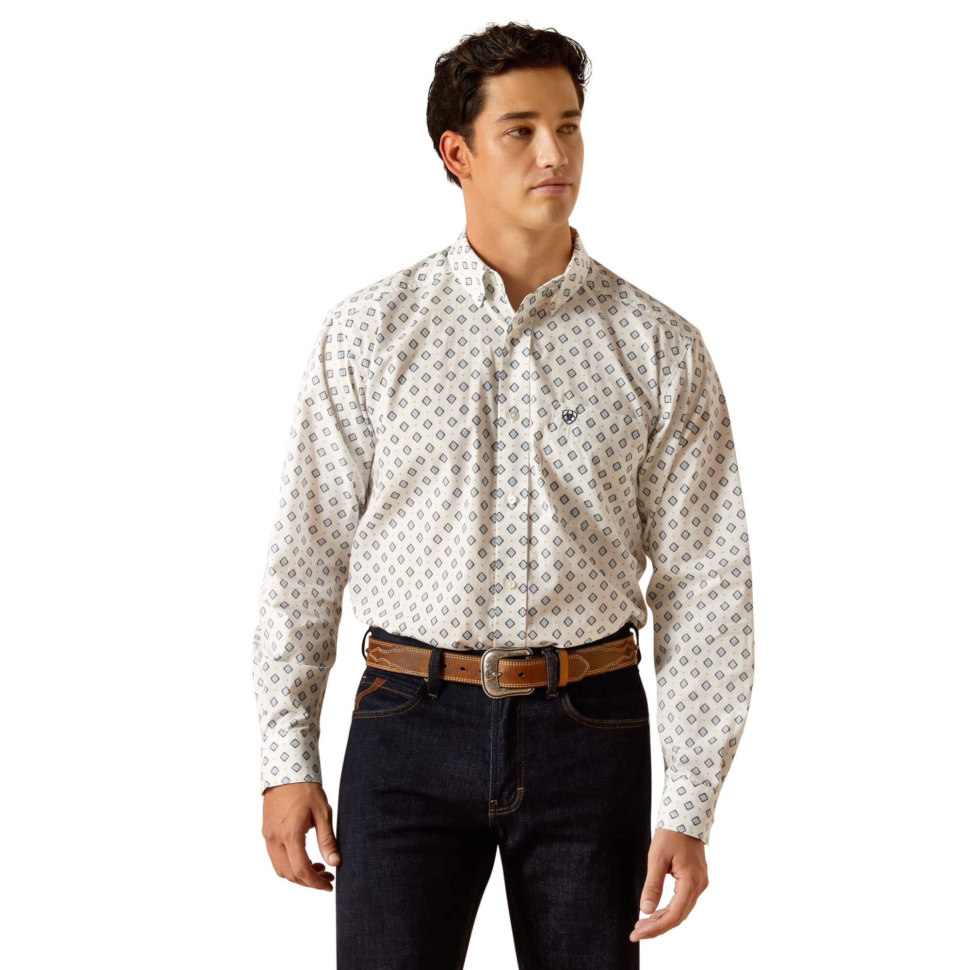 Ariat White Rocco Classic Fit Long Sleeve Shirt